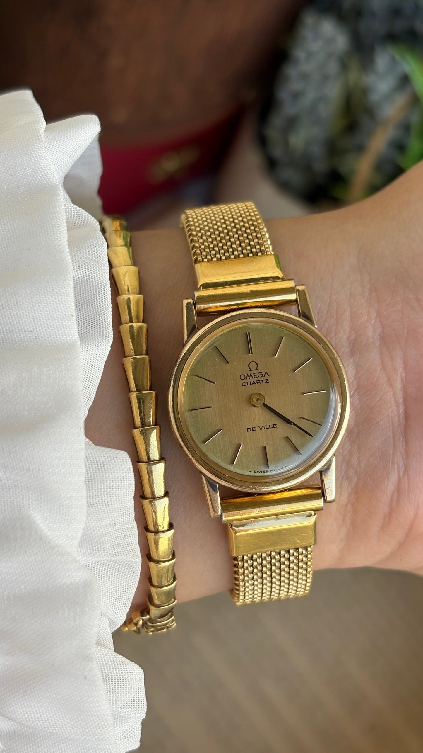 Vintage Omega De Ville Women's Dress Watch in Gold Tone Stretch Band