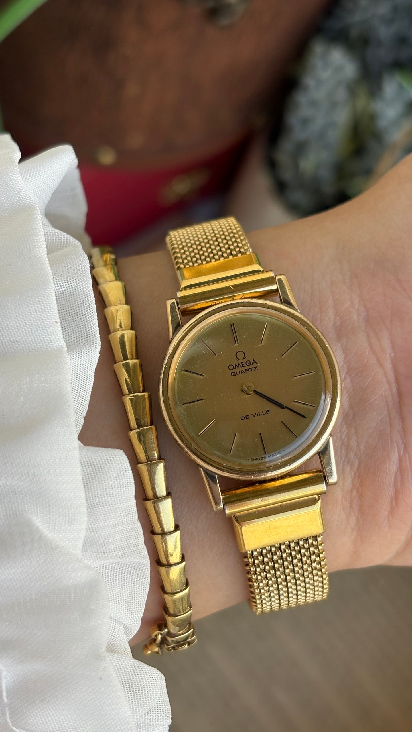 Vintage Omega De Ville Women's Dress Watch in Gold Tone Stretch Band