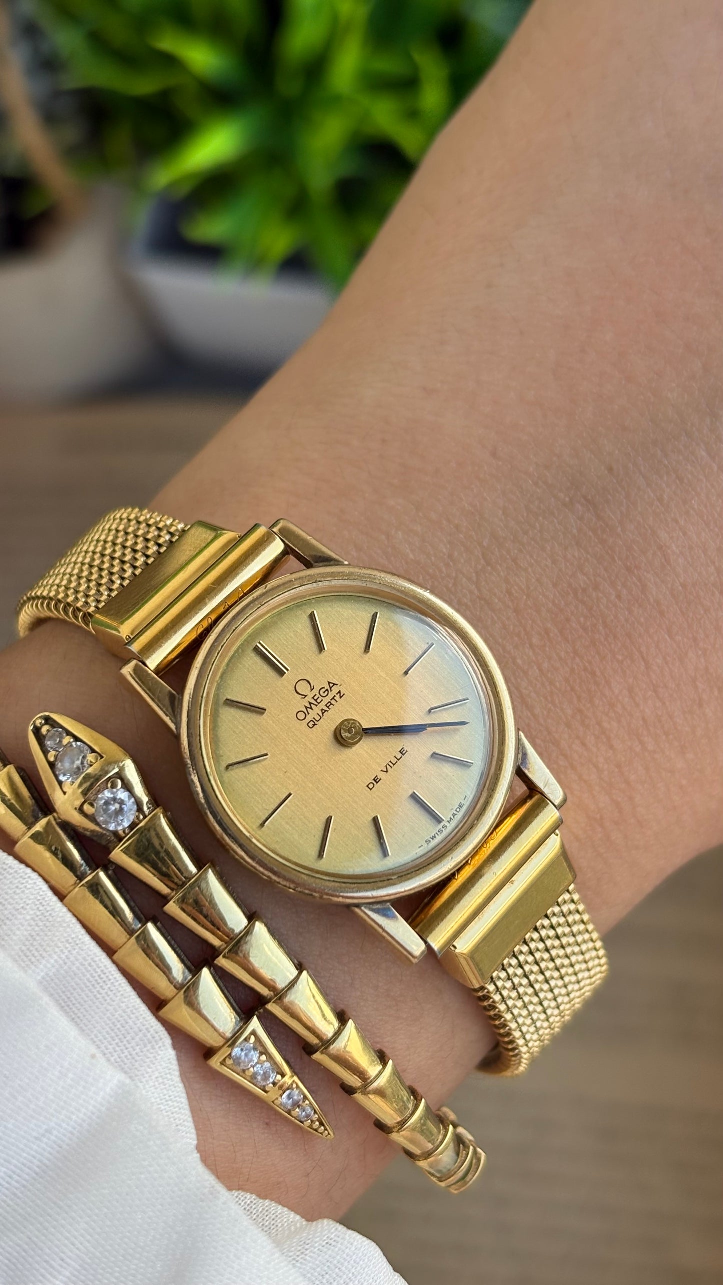 Vintage Omega De Ville Women's Dress Watch in Gold Tone Stretch Band