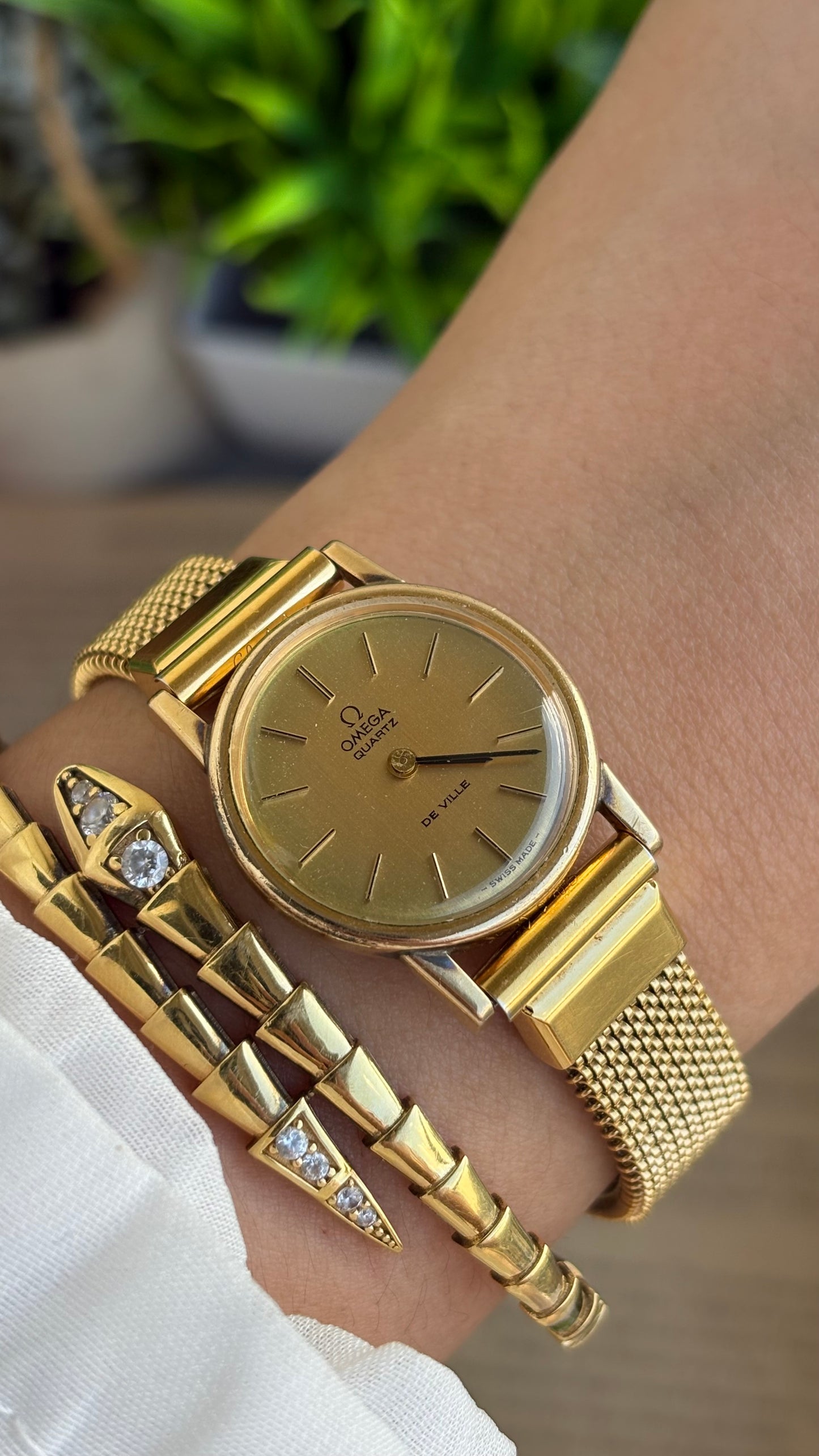 Vintage Omega De Ville Women's Dress Watch in Gold Tone Stretch Band
