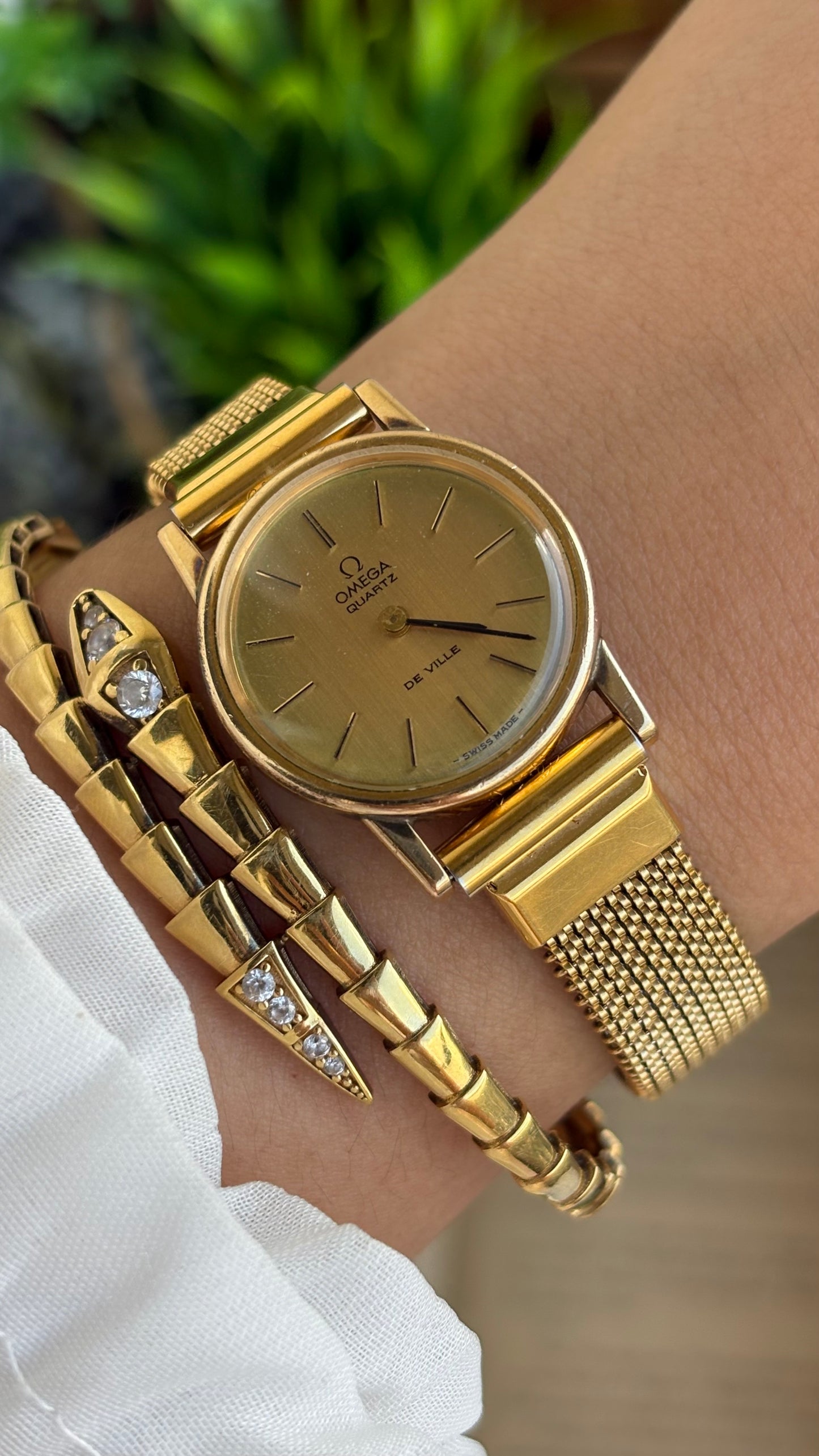 Vintage Omega De Ville Women's Dress Watch in Gold Tone Stretch Band
