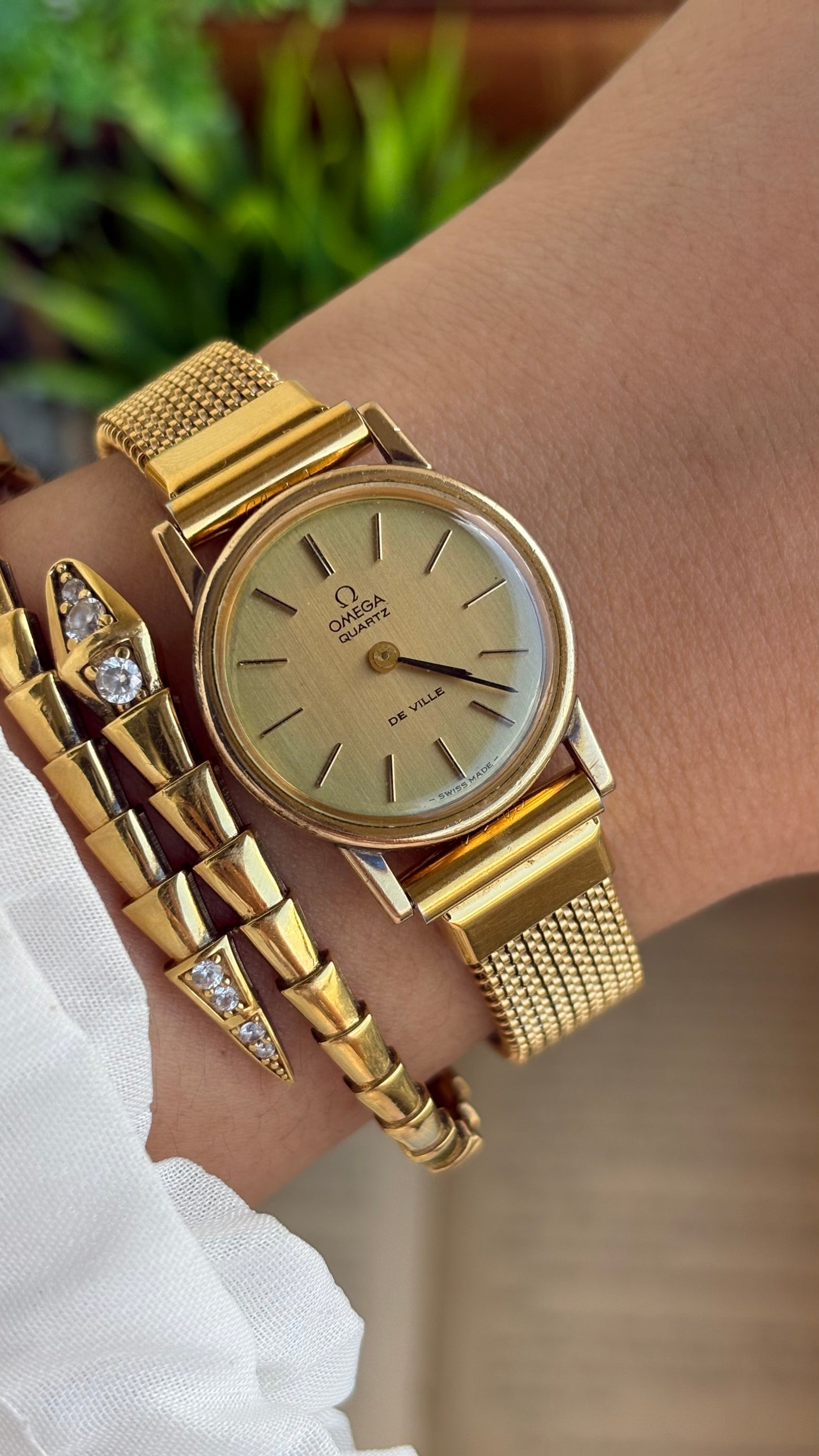 Vintage Omega De Ville Women's Dress Watch in Gold Tone Stretch Band