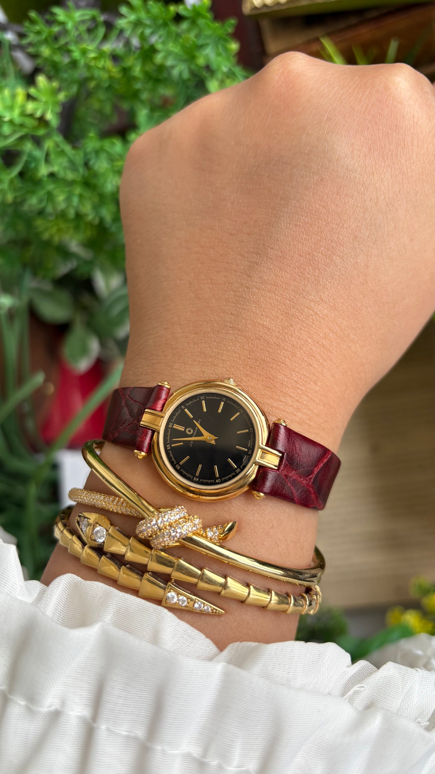 Vintage J.B. Champion Watch in Burgundy Red Leather Strap (175$ on tag)