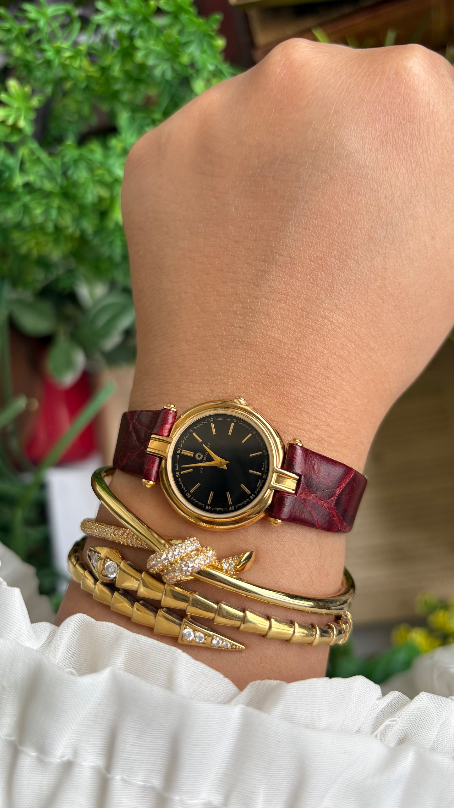 Vintage J.B. Champion Watch in Burgundy Red Leather Strap (175$ on tag)