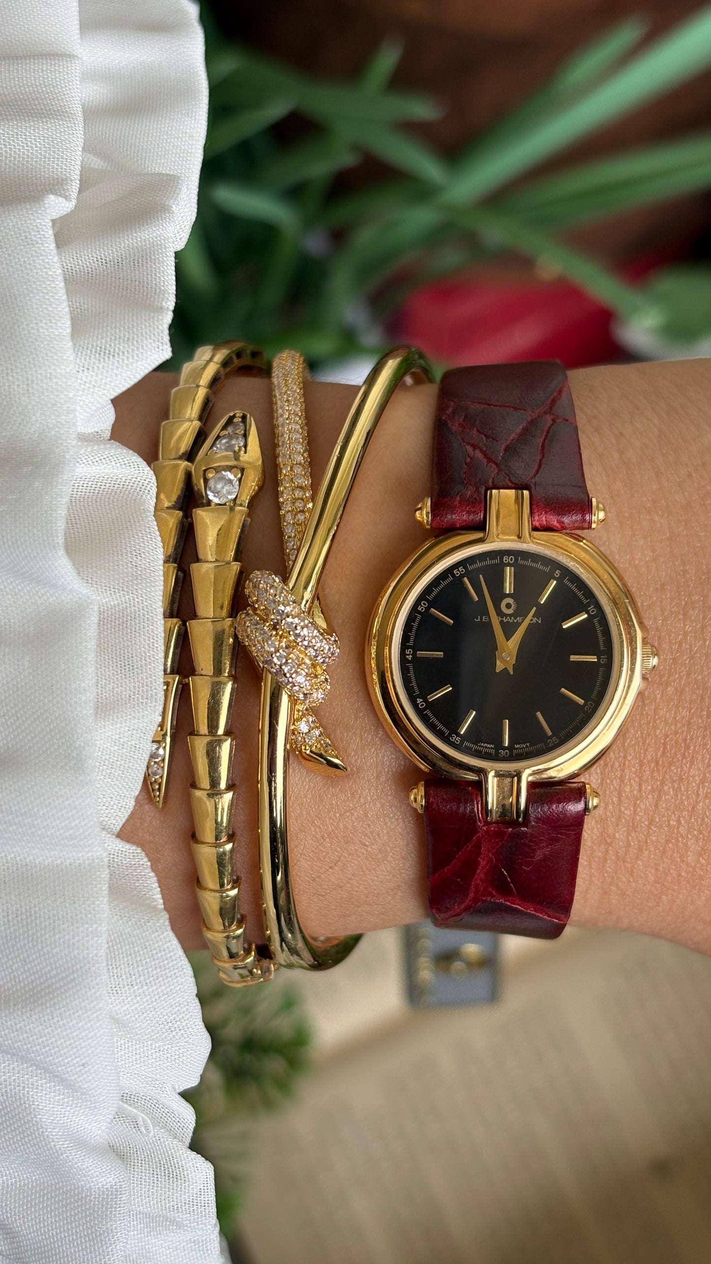 Vintage J.B. Champion Watch in Burgundy Red Leather Strap (175$ on tag)
