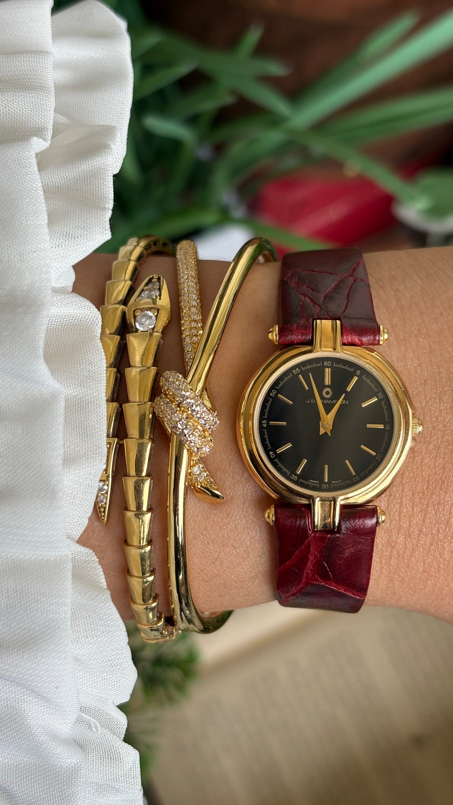 Vintage J.B. Champion Watch in Burgundy Red Leather Strap (175$ on tag)