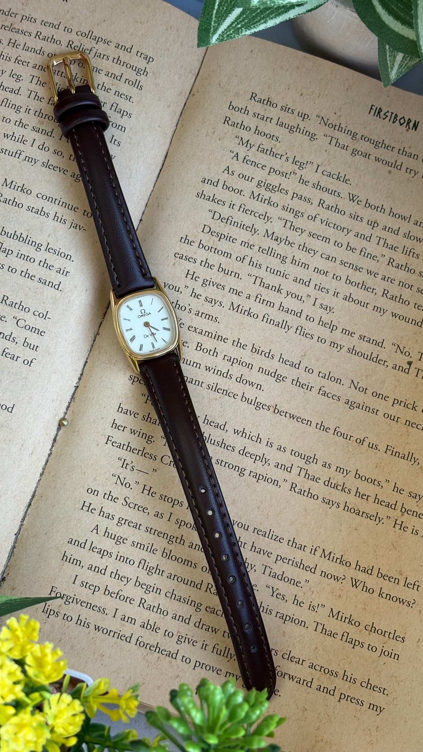 Vintage Omega De Ville Mini Tank Watch in Brown Leather Straps Roman Dial