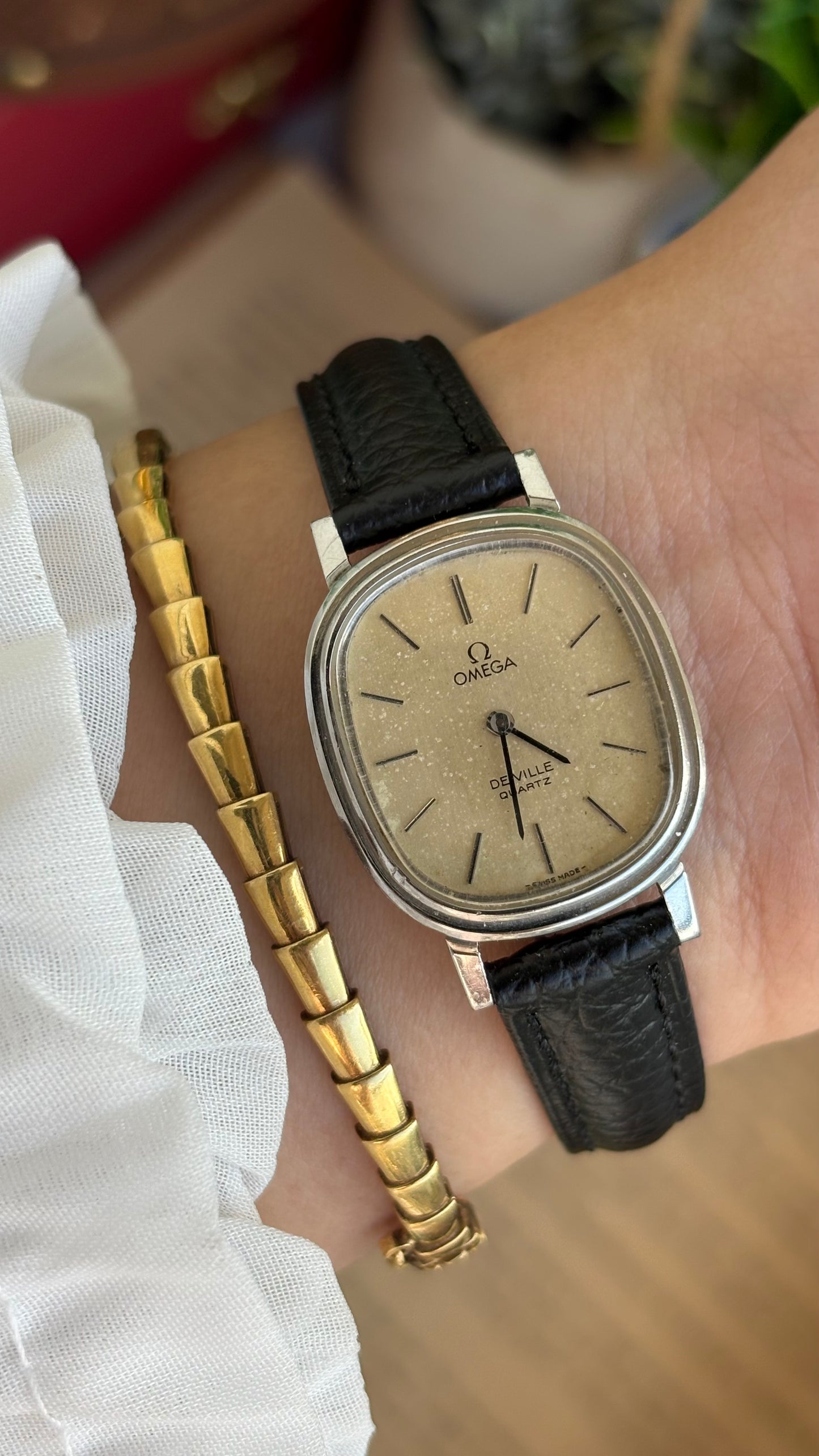 Vintage Omega De Ville Swiss Watch in Black Leather Straps