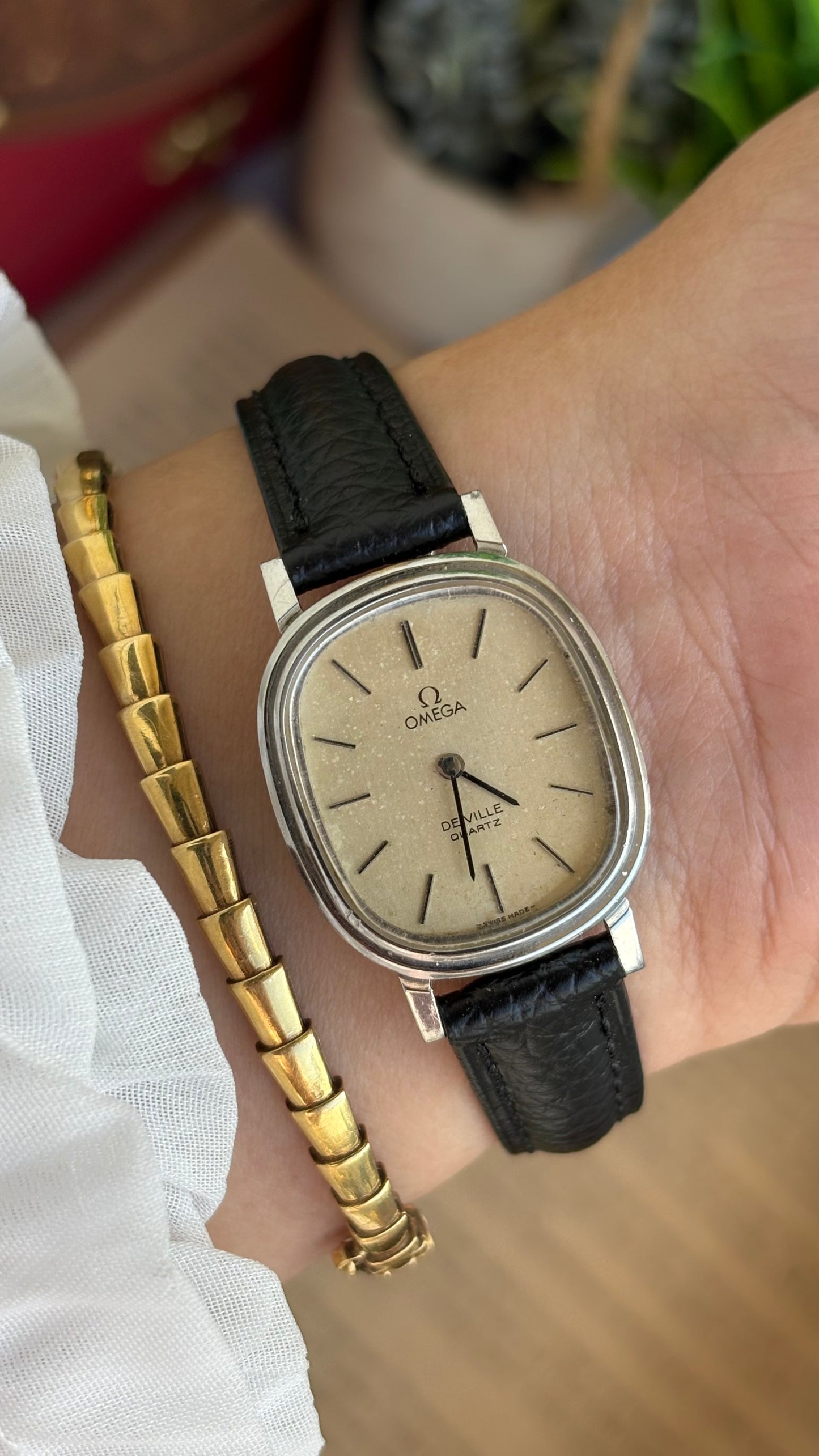 Vintage Omega De Ville Swiss Watch in Black Leather Straps