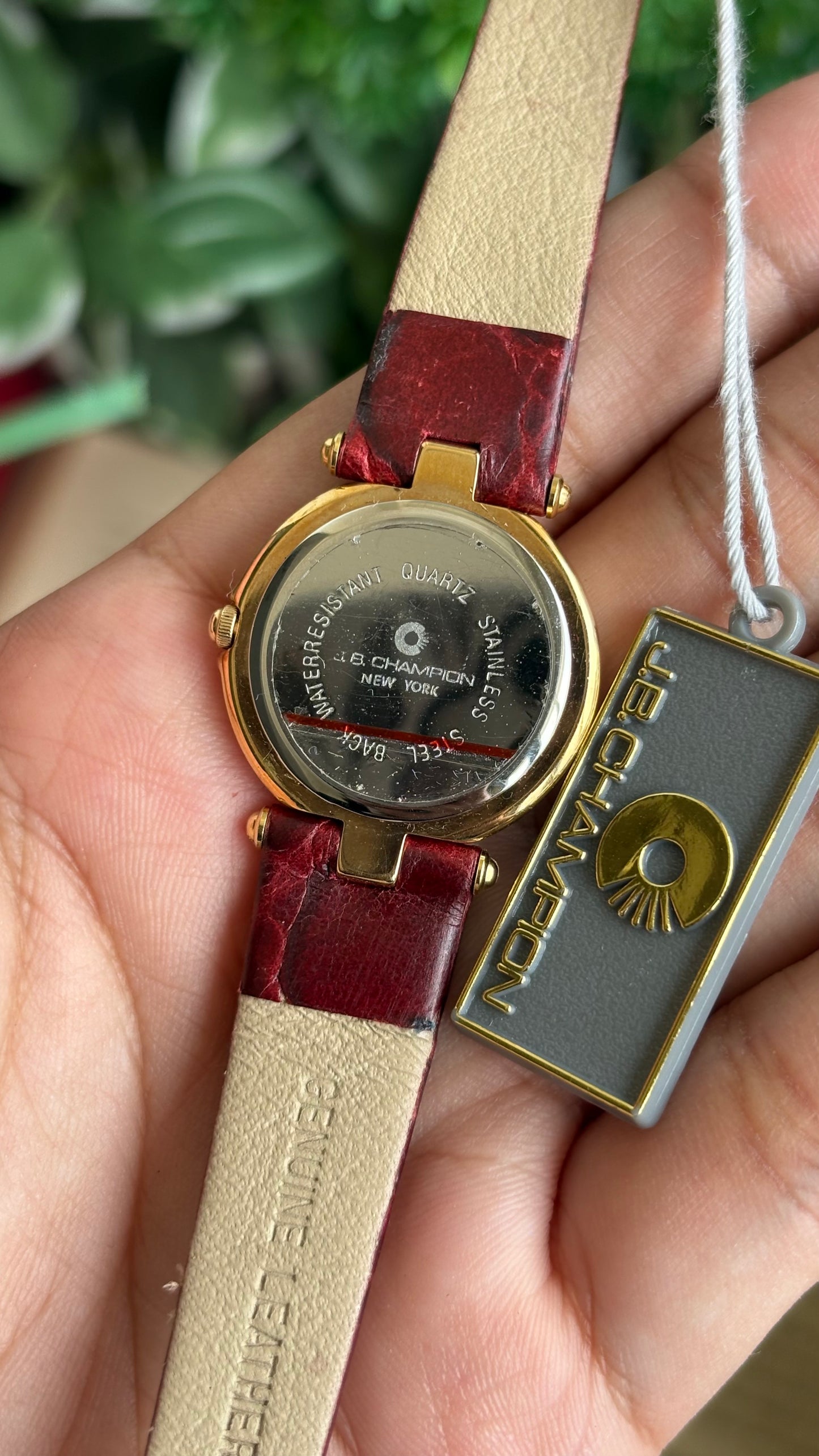 Vintage J.B. Champion Watch in Burgundy Red Leather Strap (175$ on tag)