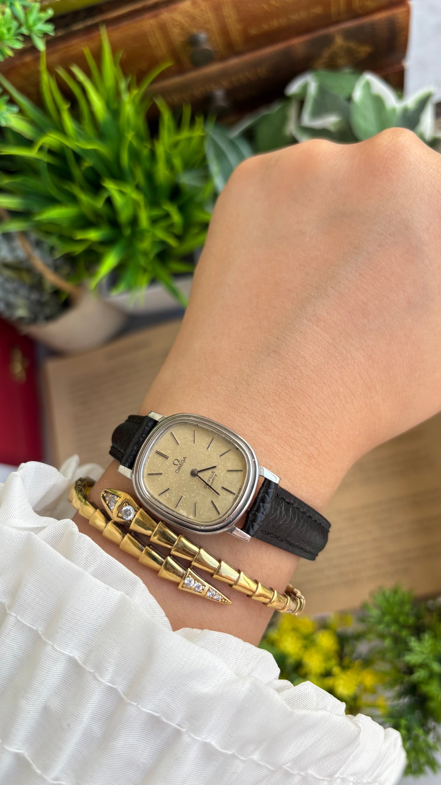 Vintage Omega De Ville Swiss Watch in Black Leather Straps