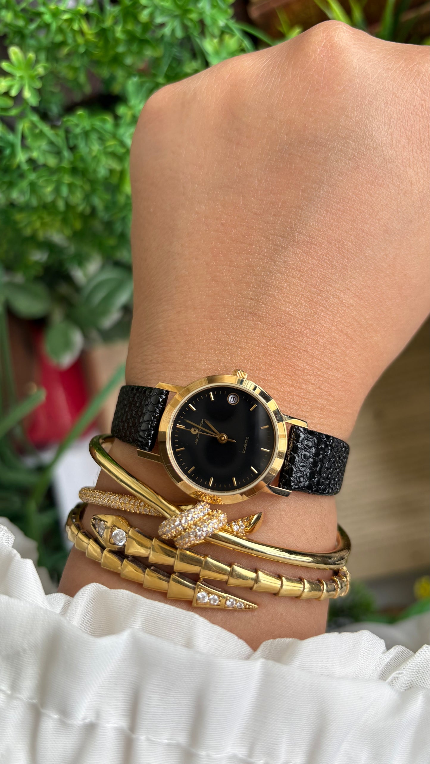 Vintage J.B. Champion Watch in Black Leather Strap with Window Date (200$ on tag)
