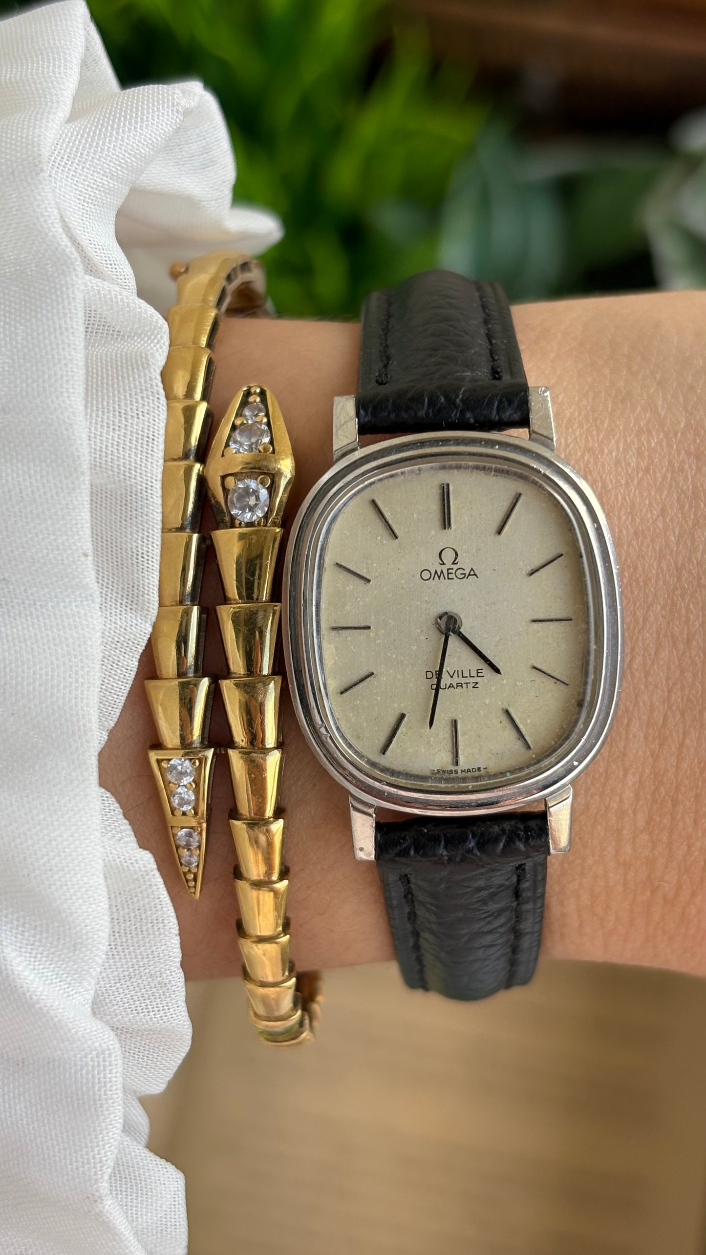 Vintage Omega De Ville Swiss Watch in Black Leather Straps