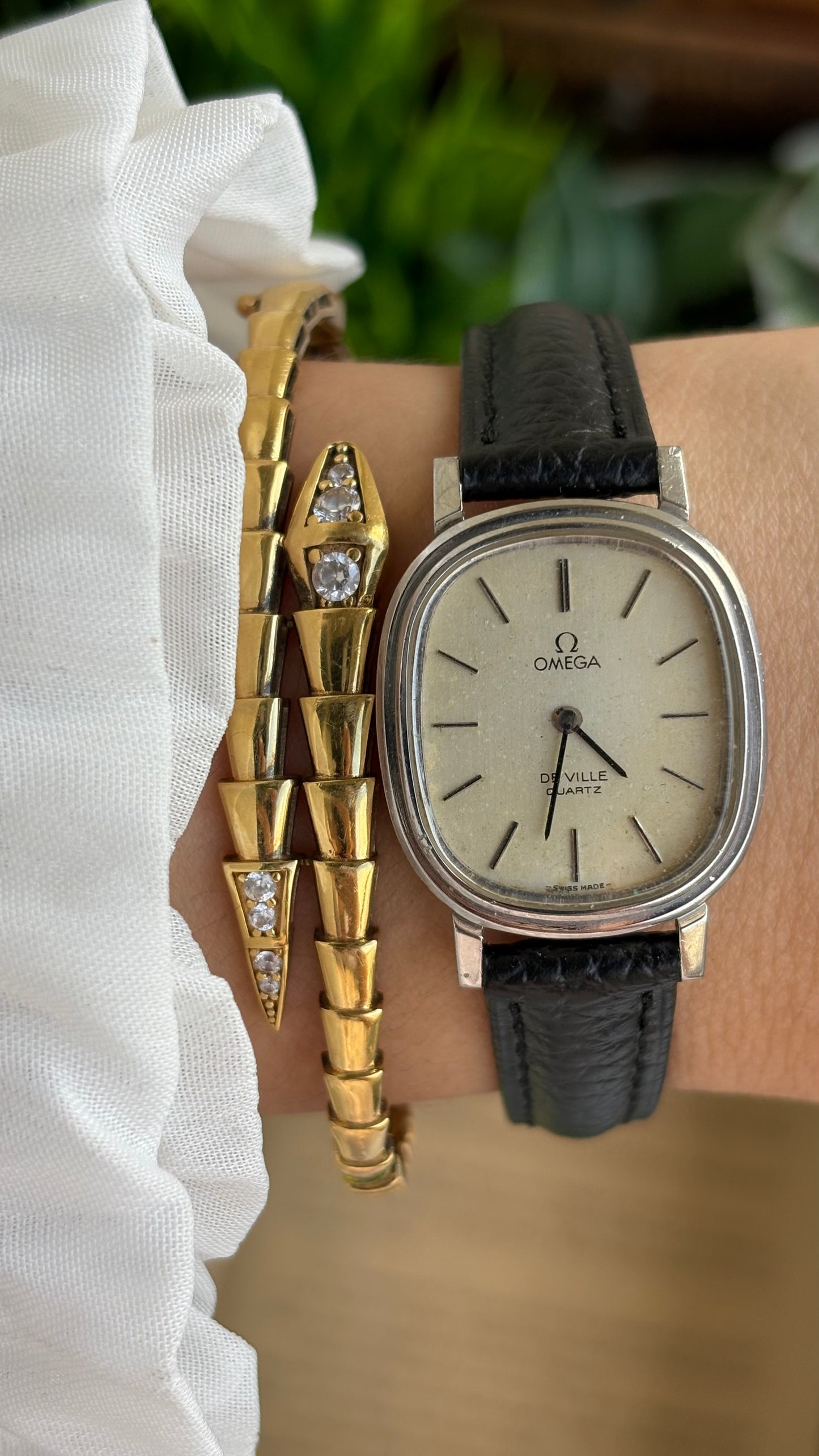 Vintage Omega De Ville Swiss Watch in Black Leather Straps