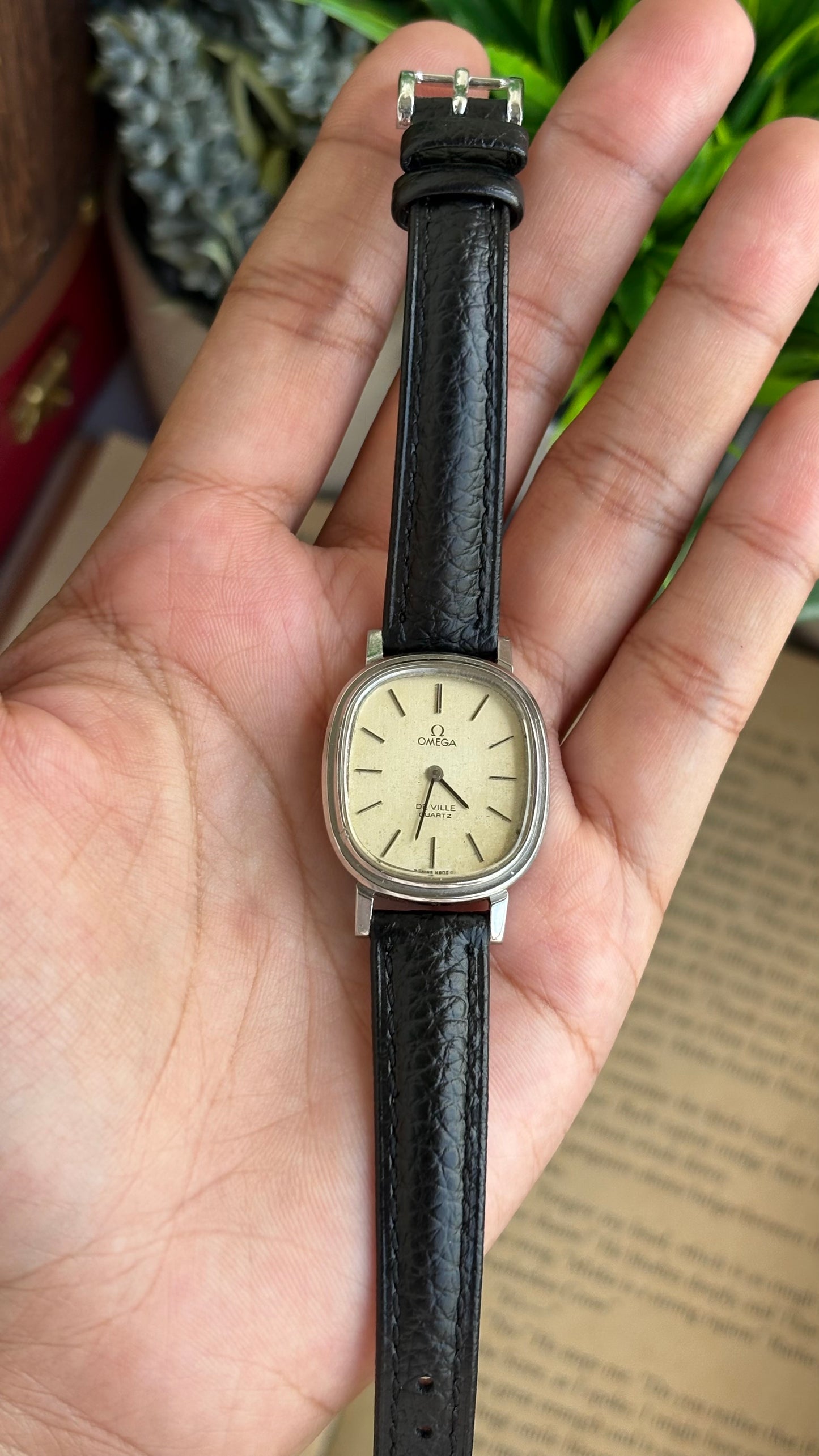 Vintage Omega De Ville Swiss Watch in Black Leather Straps