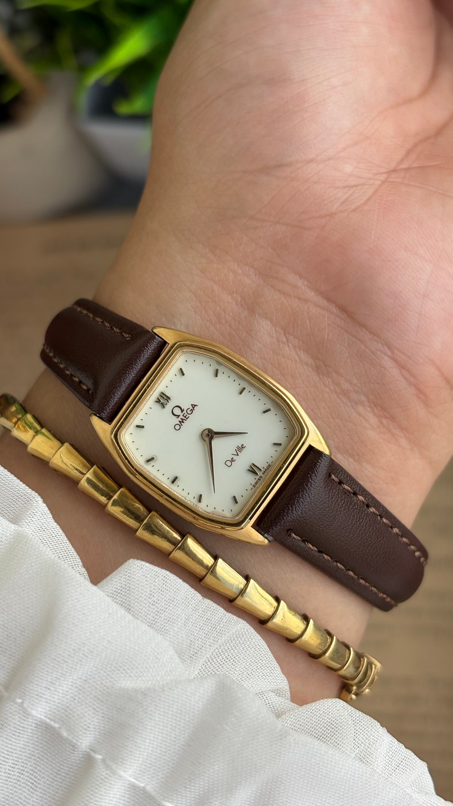 Vintage Omega De Ville Swiss Watch in Brown Leather Straps