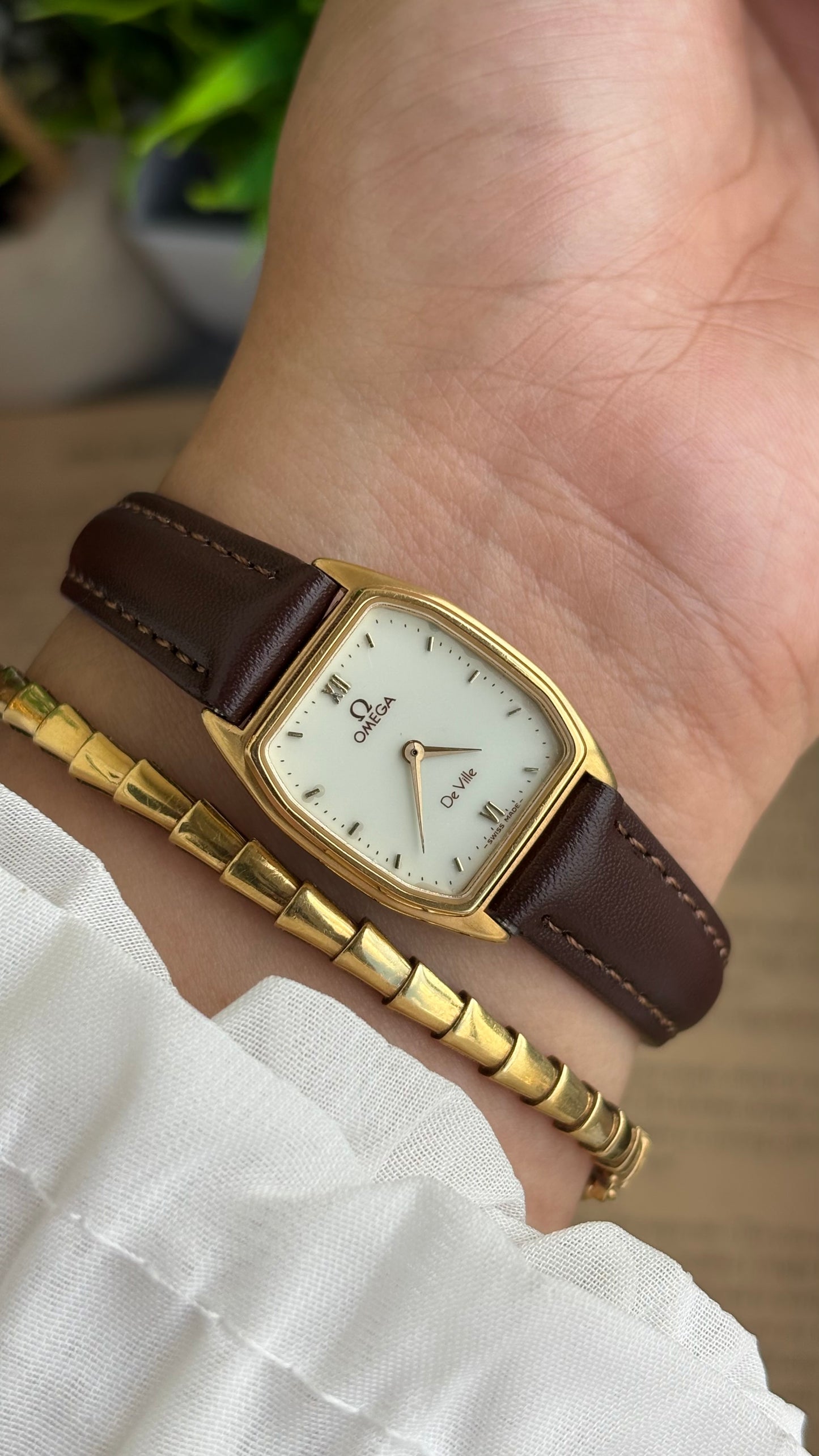Vintage Omega De Ville Swiss Watch in Brown Leather Straps