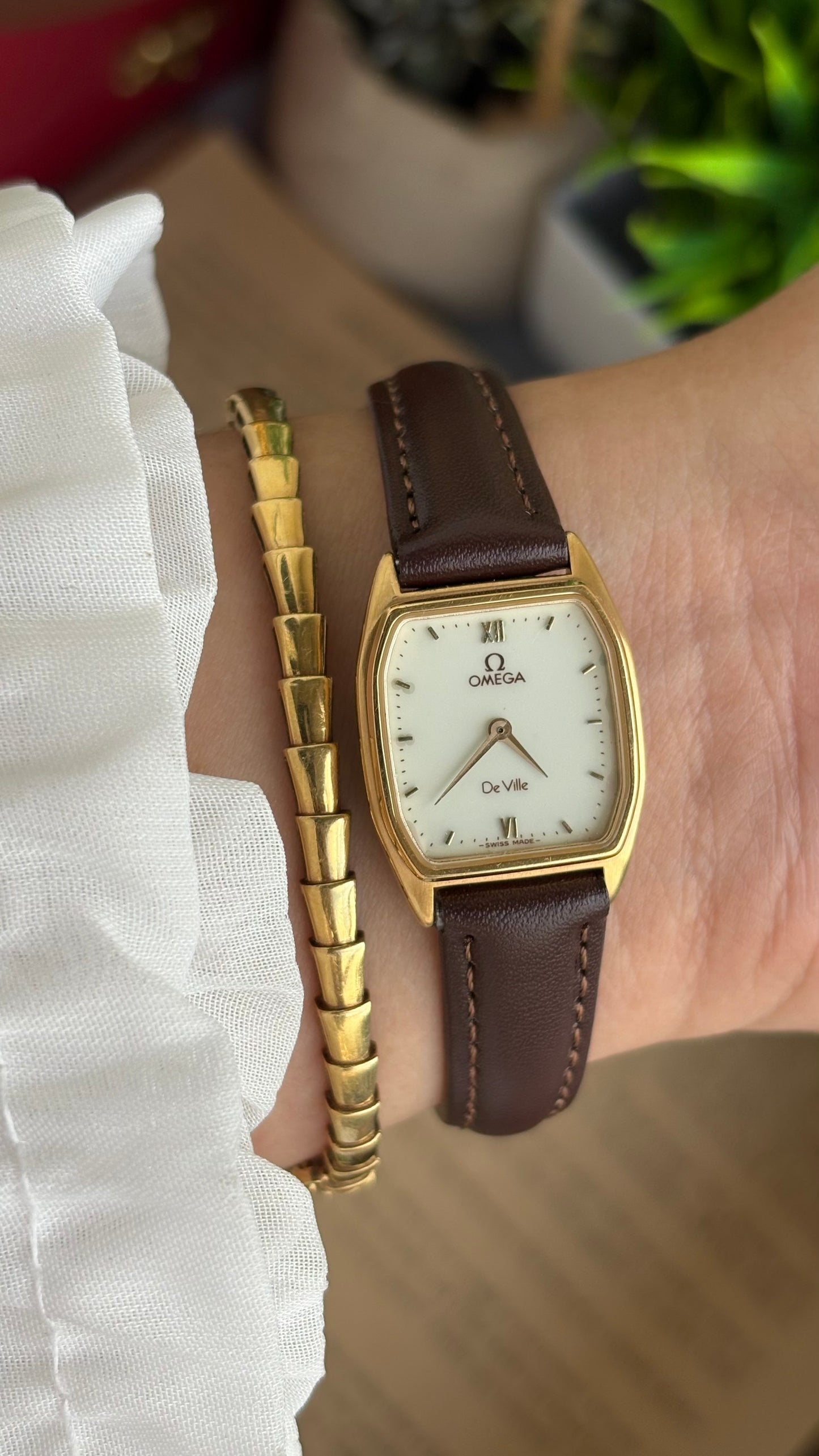 Vintage Omega De Ville Swiss Watch in Brown Leather Straps