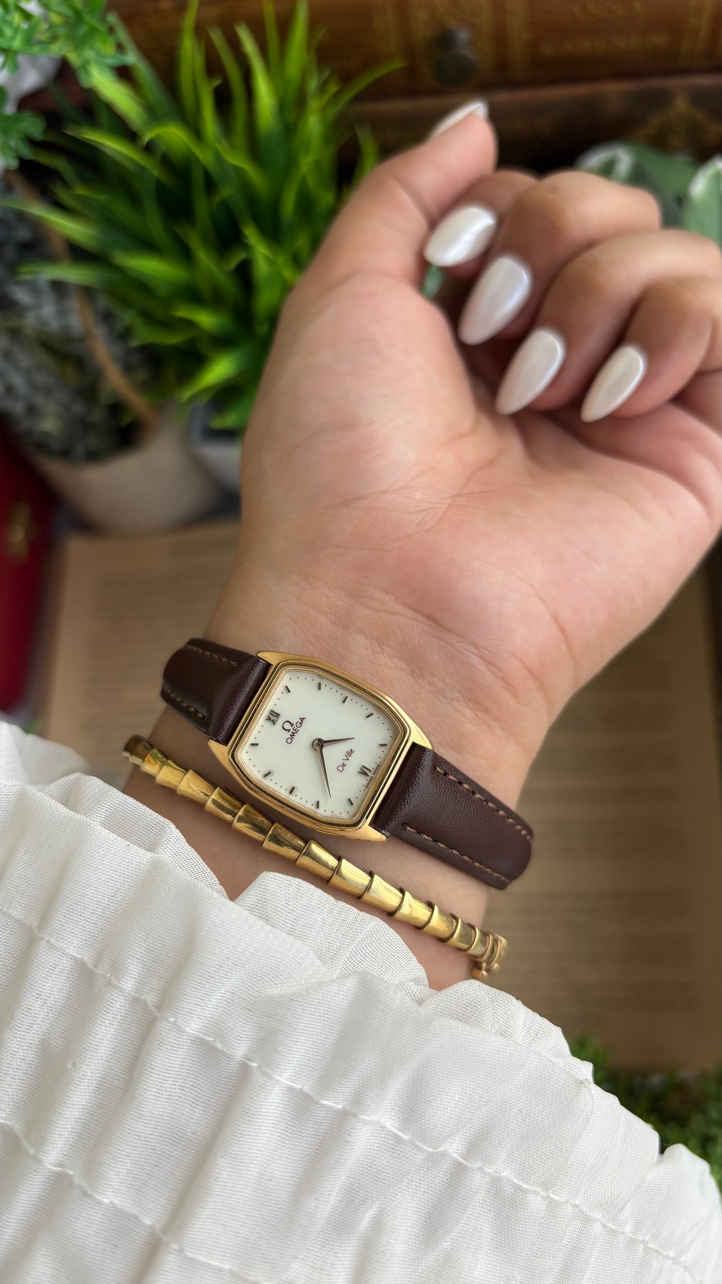 Vintage Omega De Ville Swiss Watch in Brown Leather Straps