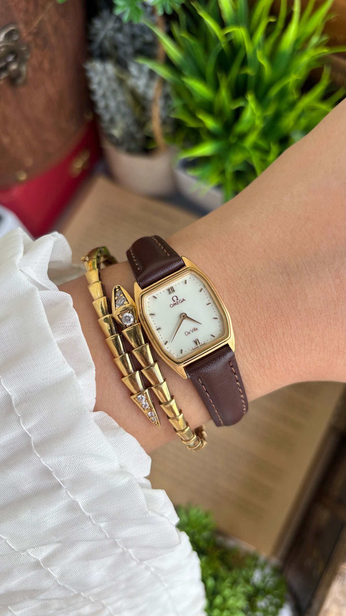 Vintage Omega De Ville Swiss Watch in Brown Leather Straps