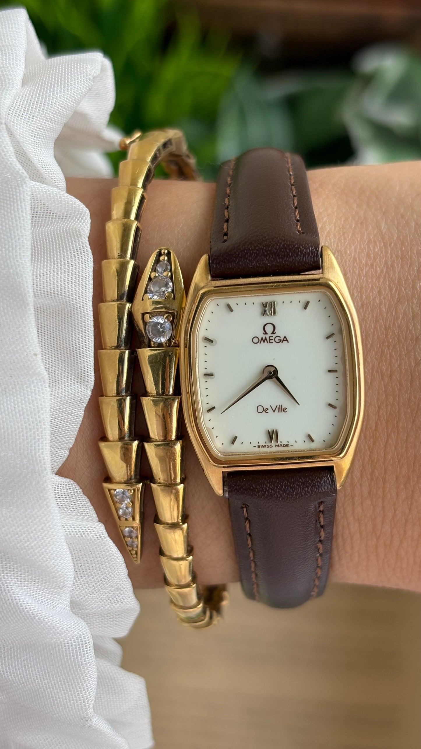 Vintage Omega De Ville Swiss Watch in Brown Leather Straps