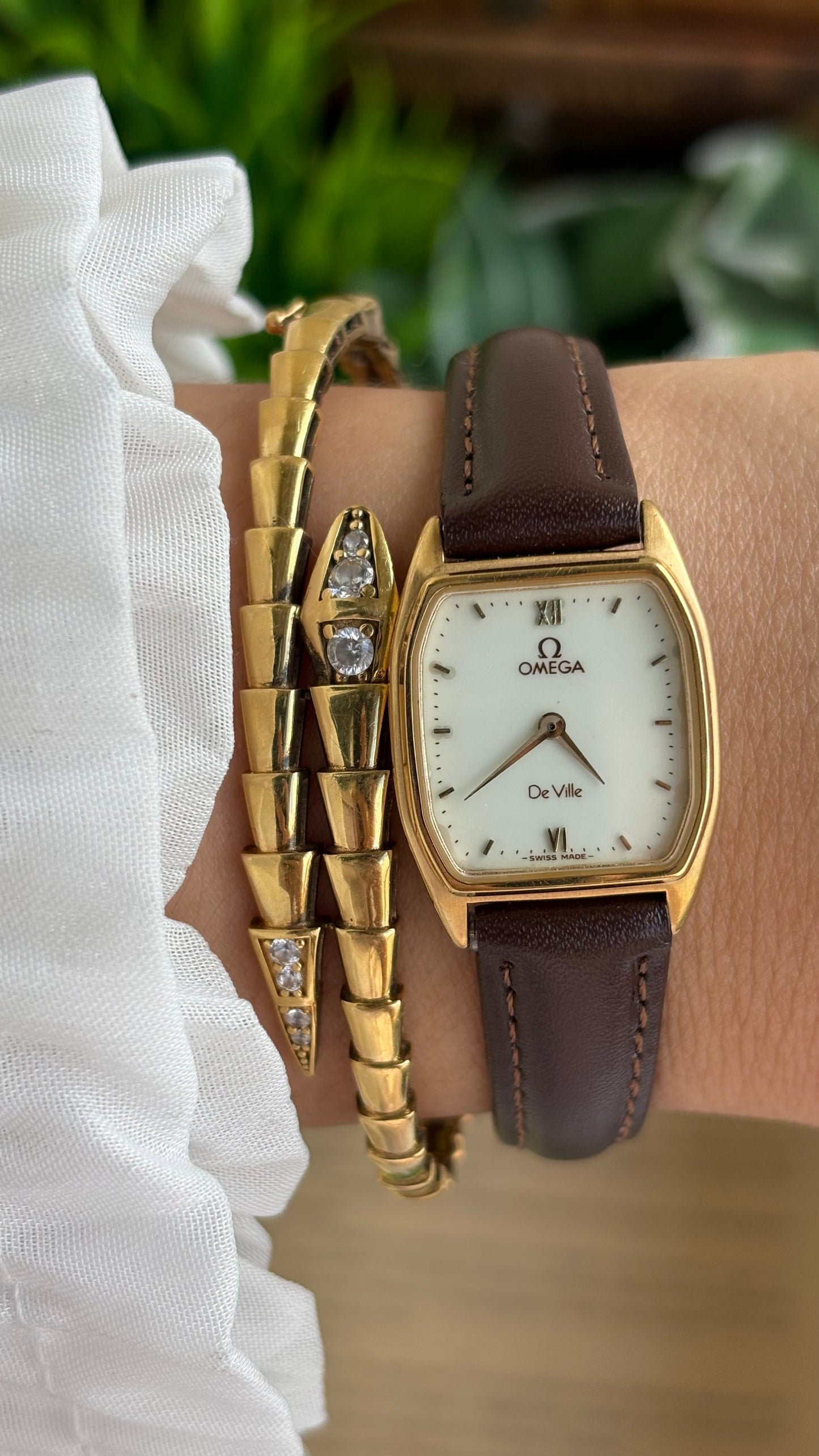 Vintage Omega De Ville Swiss Watch in Brown Leather Straps