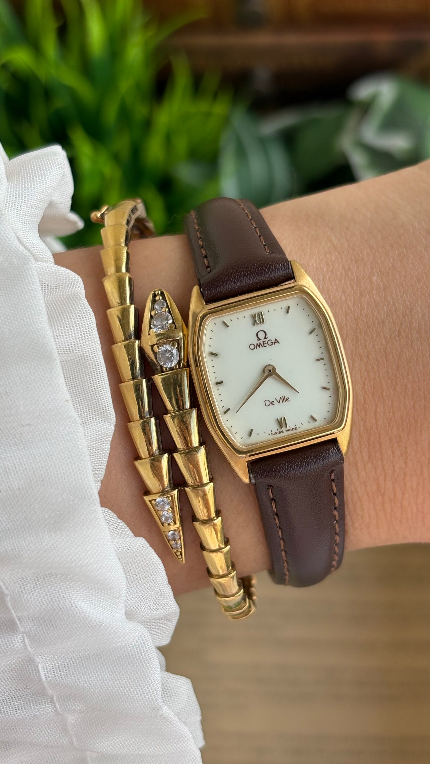 Vintage Omega De Ville Swiss Watch in Brown Leather Straps