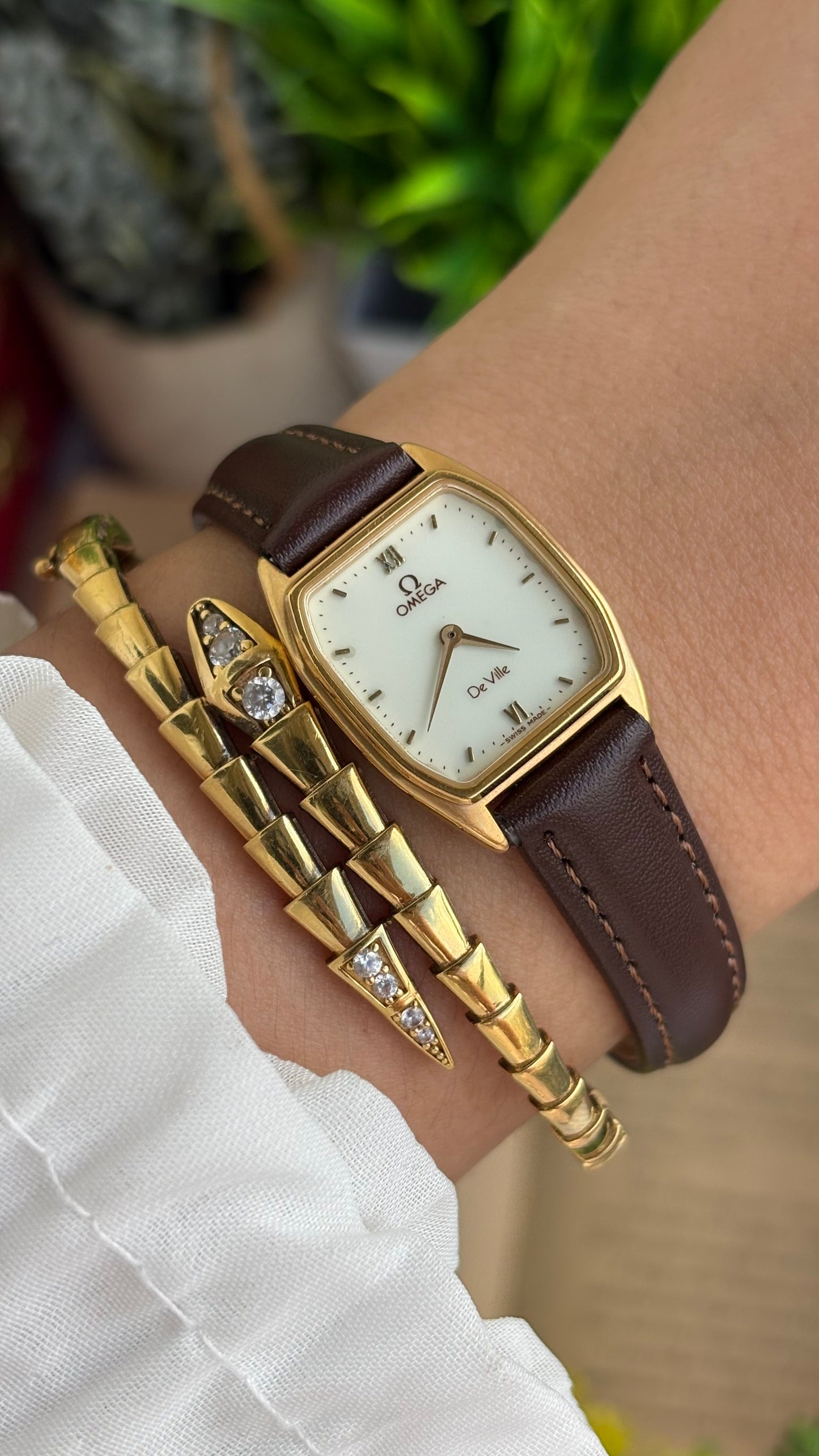 Vintage Omega De Ville Swiss Watch in Brown Leather Straps