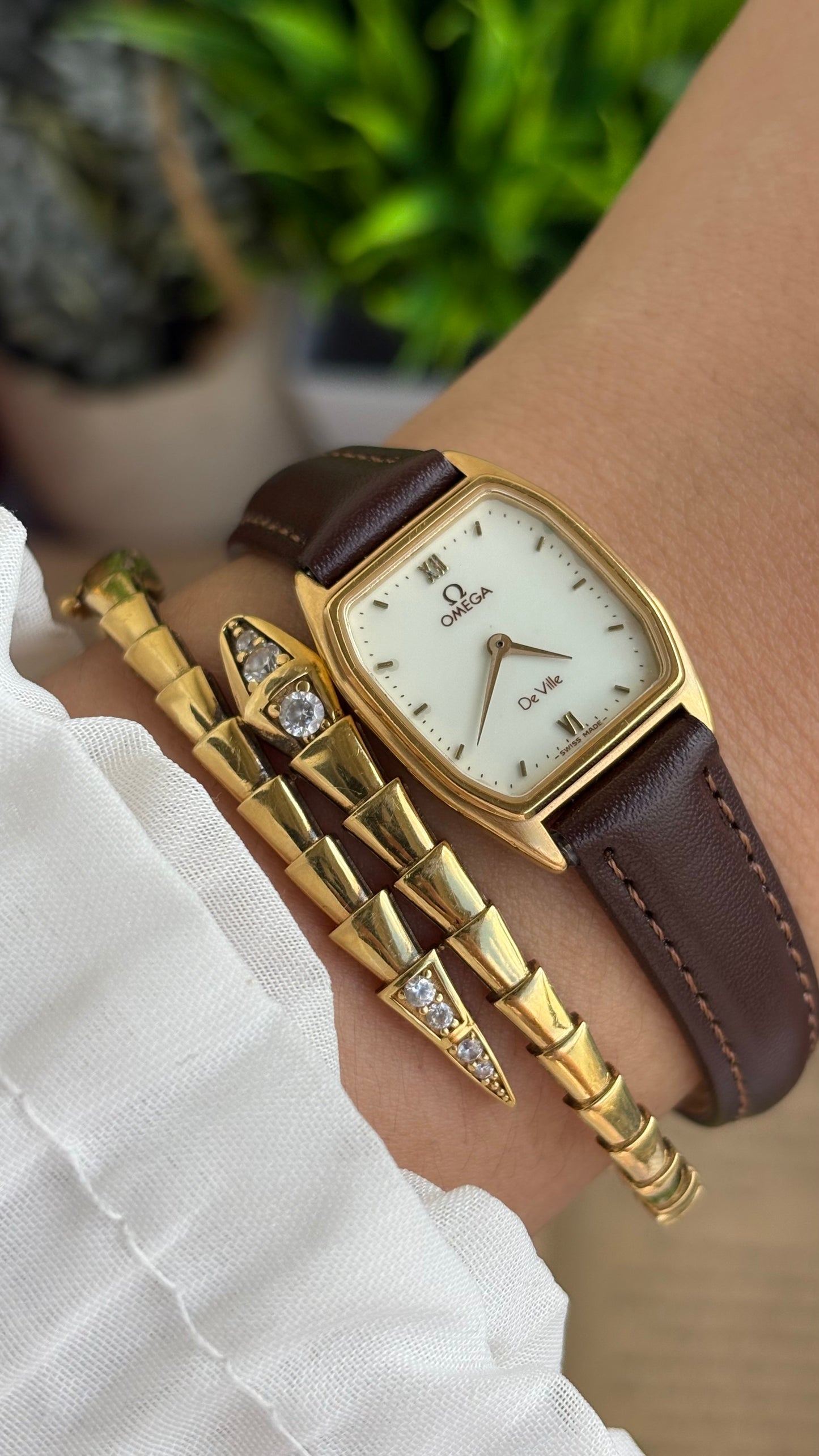 Vintage Omega De Ville Swiss Watch in Brown Leather Straps