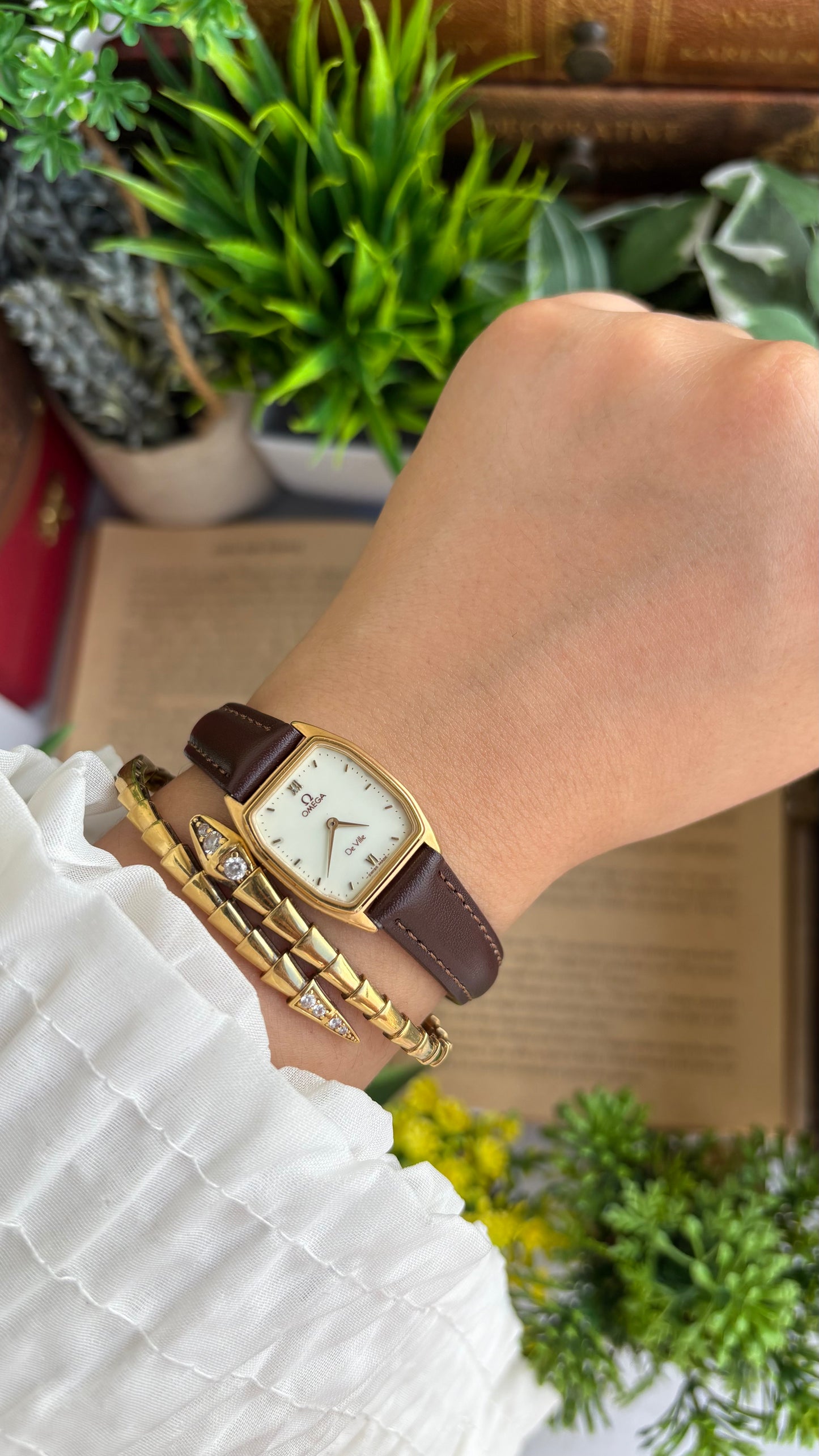 Vintage Omega De Ville Swiss Watch in Brown Leather Straps