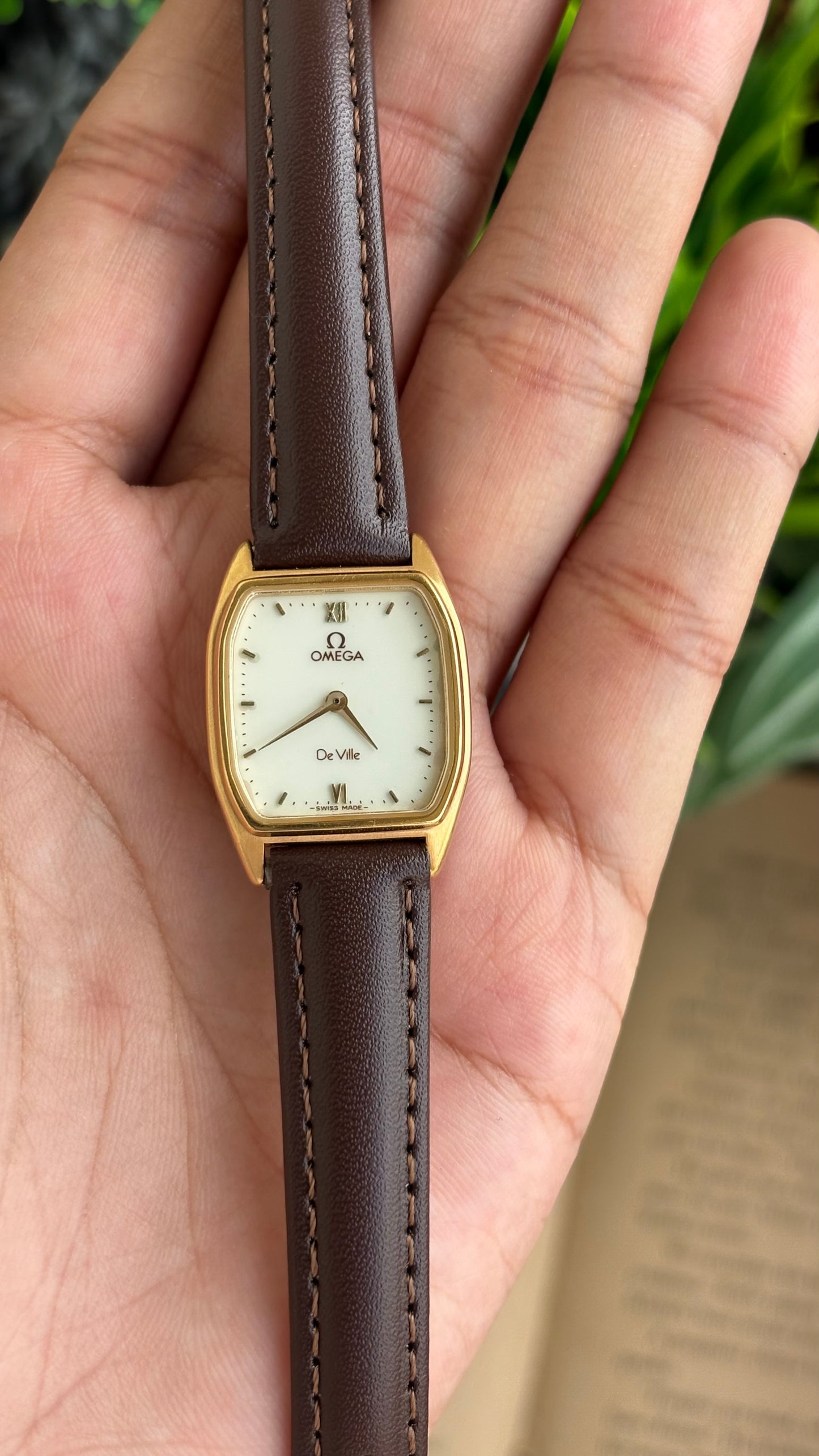 Vintage Omega De Ville Swiss Watch in Brown Leather Straps