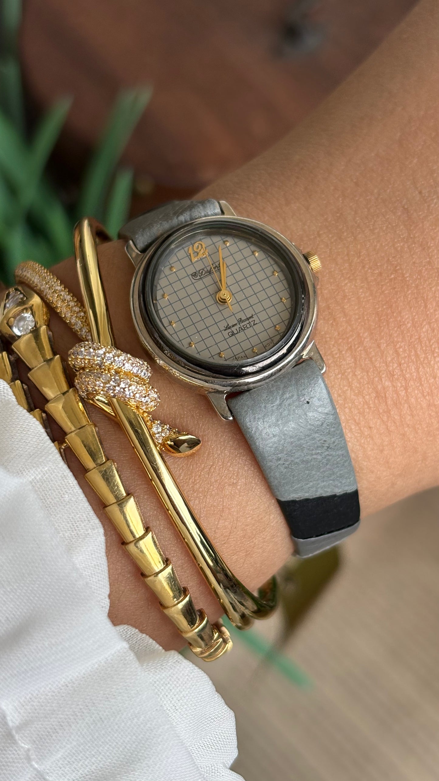 Vintage Dufonte by Lucien Piccard Watch in Grey Leather