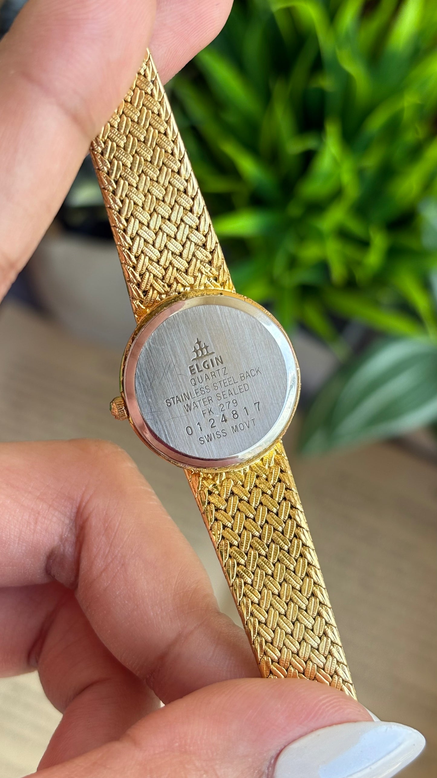 Vintage Elgin Swiss Watch in Gold Tone Self-Adjust Genuine Diamonds on Dial