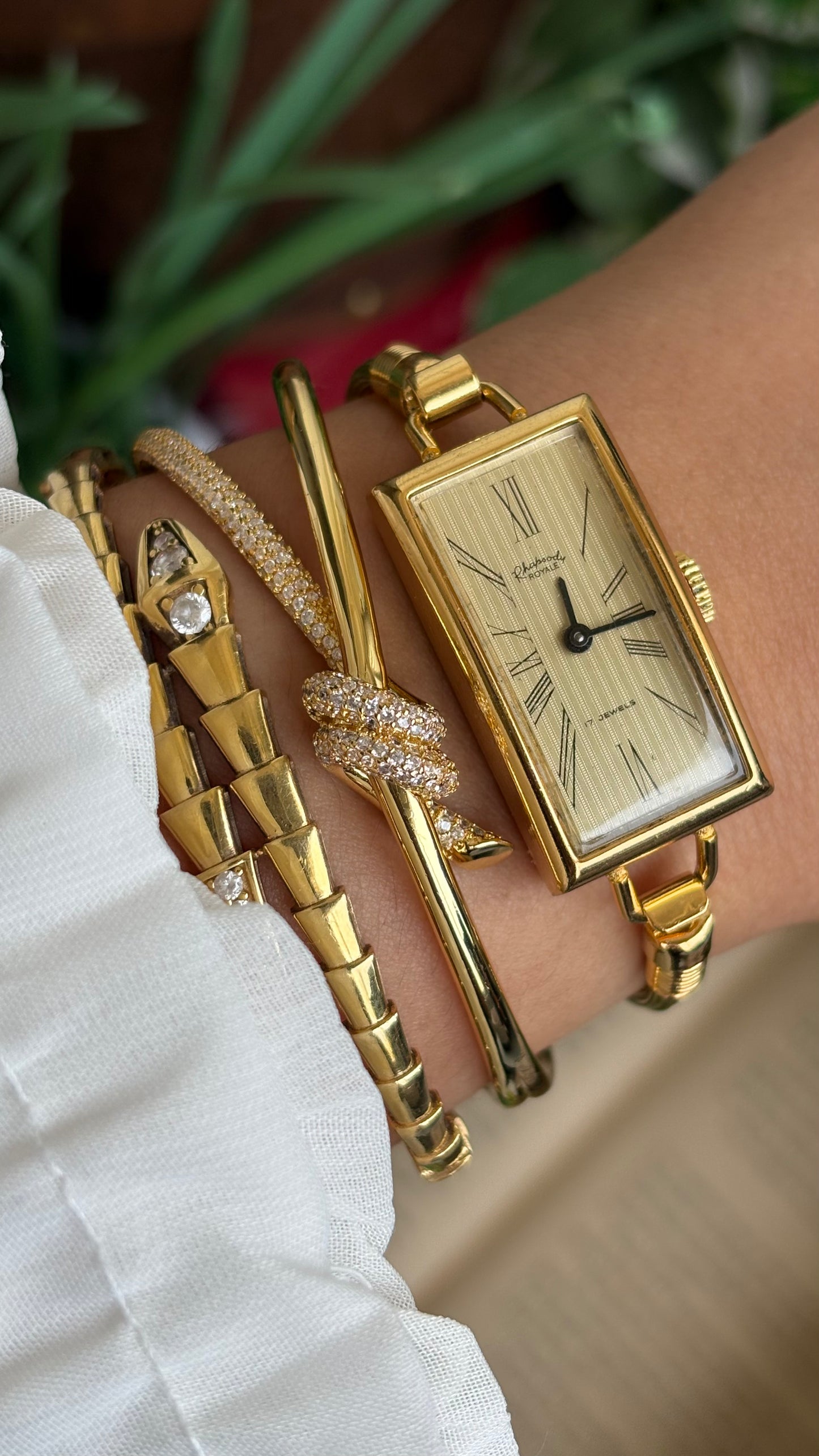 Vintage Rhapsody Royale Bangle Watch in Gold Tone