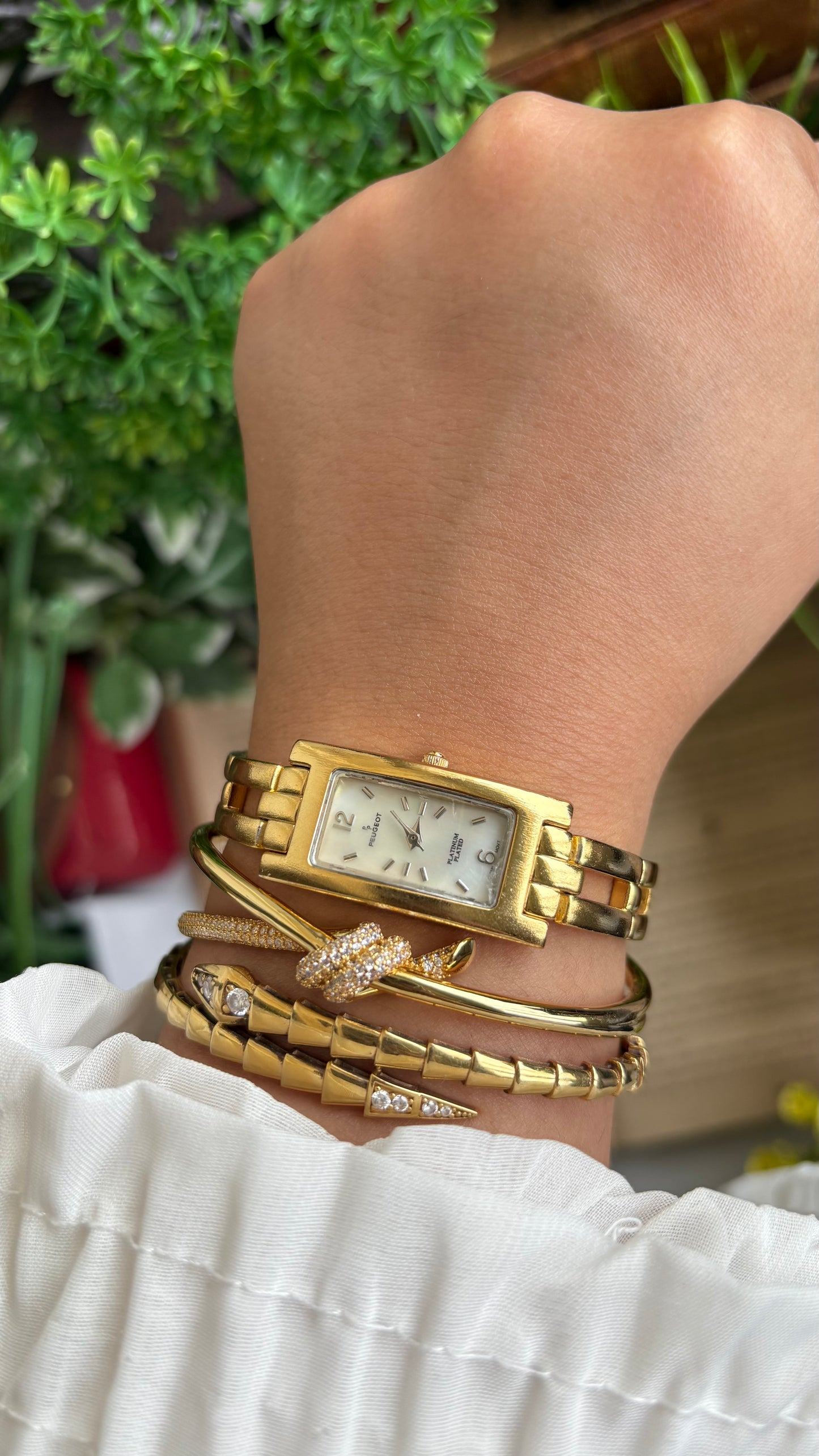Vintage Peugeot Slim Tank Watch in Gold Tone
