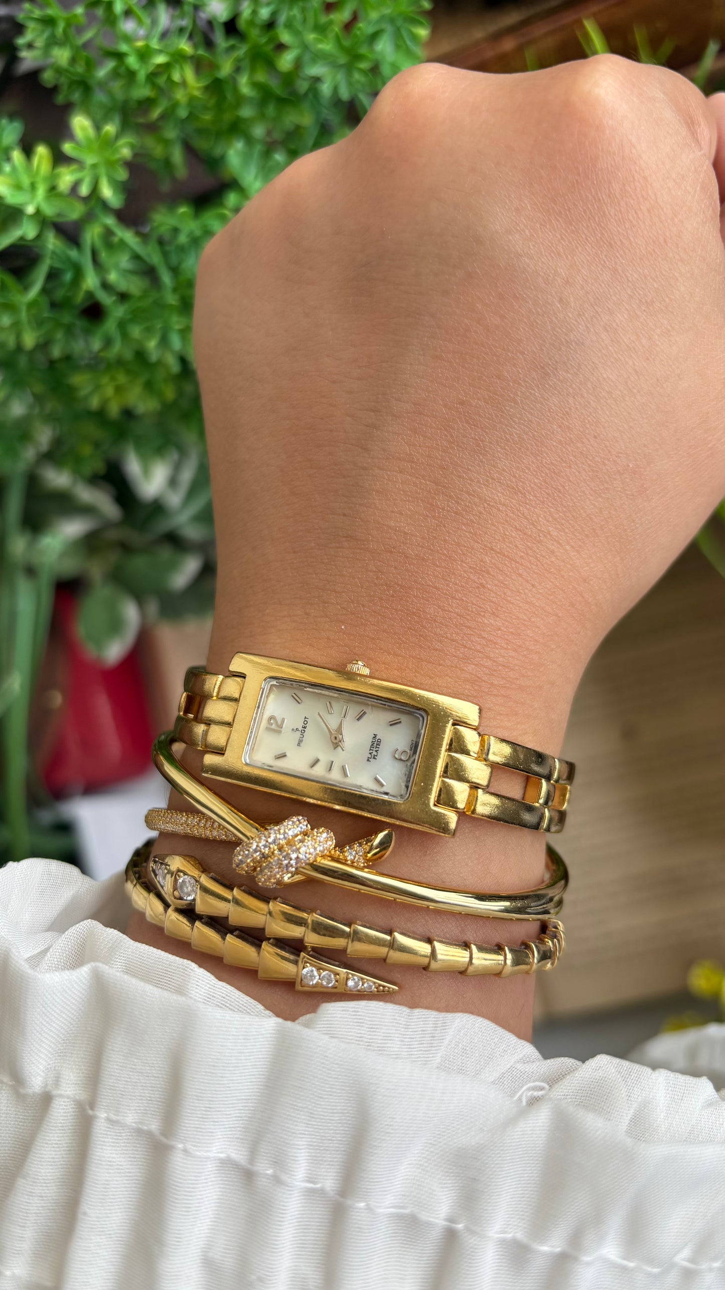 Vintage Peugeot Slim Tank Watch in Gold Tone
