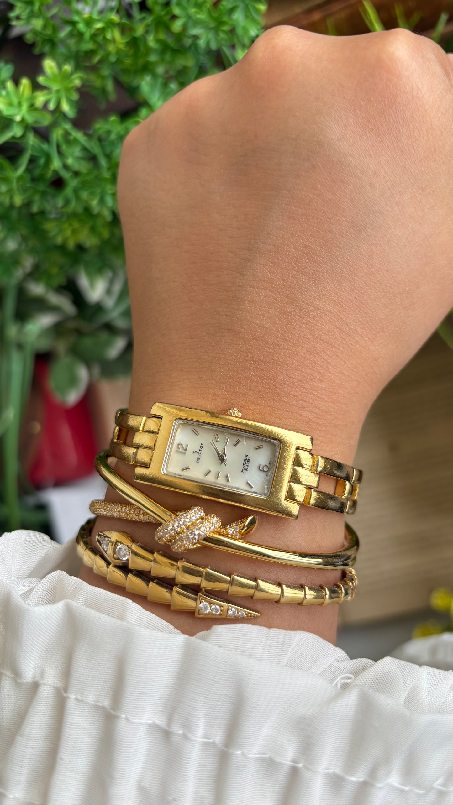 Vintage Peugeot Slim Tank Watch in Gold Tone