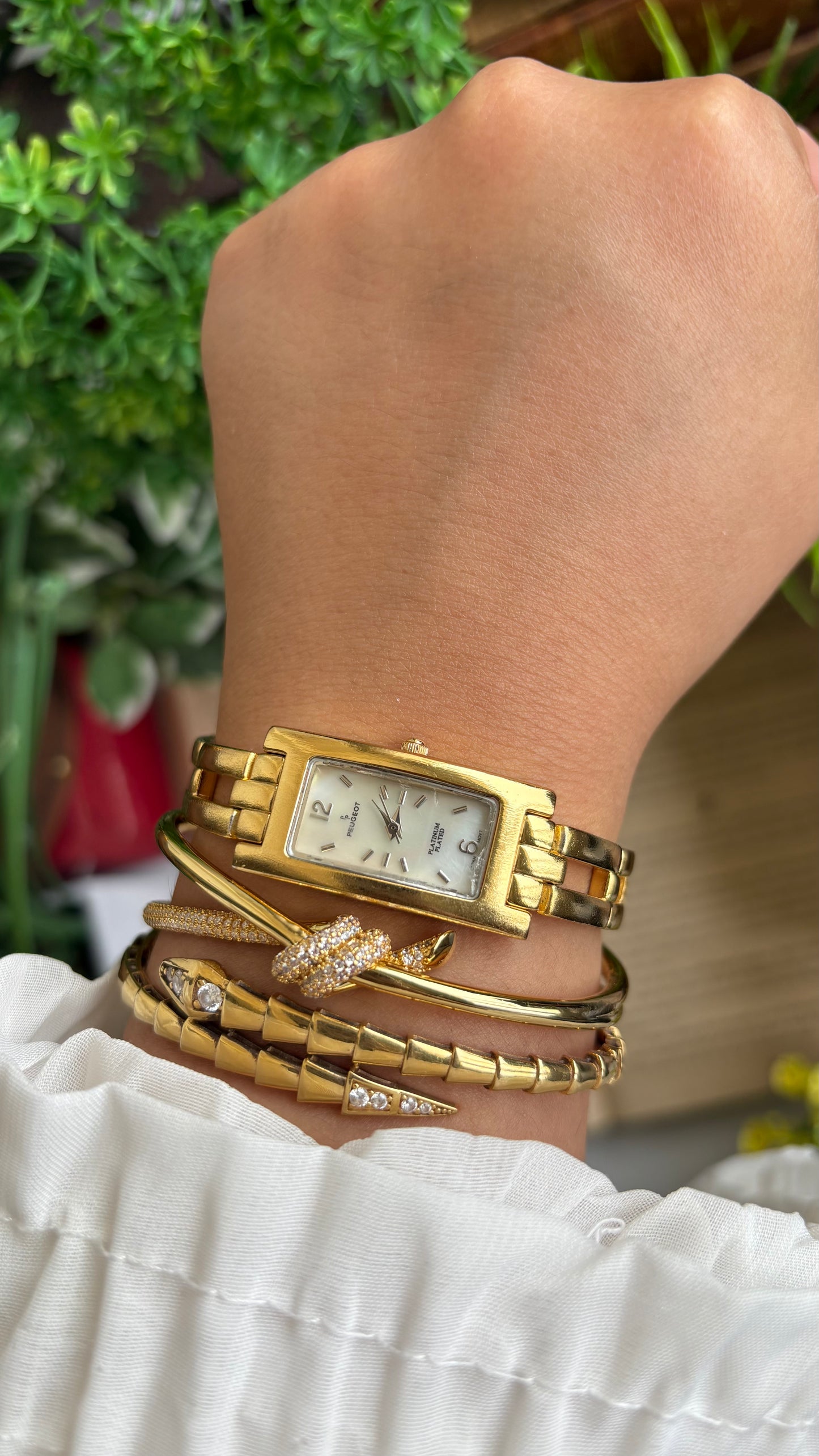 Vintage Peugeot Slim Tank Watch in Gold Tone