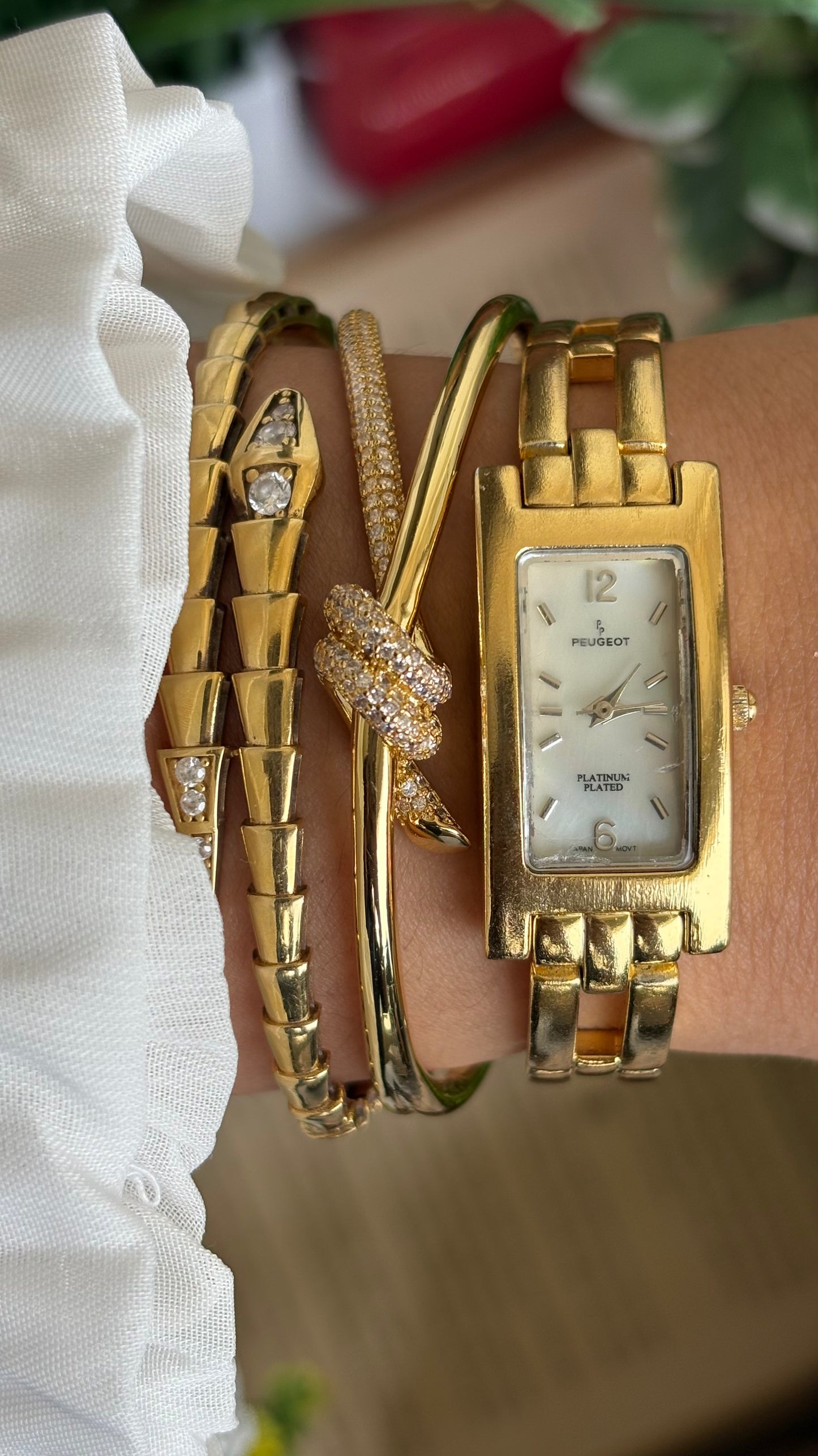 Vintage Peugeot Slim Tank Watch in Gold Tone