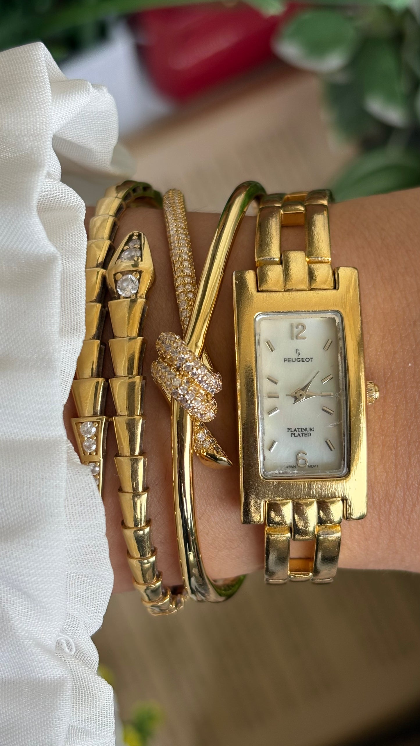 Vintage Peugeot Slim Tank Watch in Gold Tone