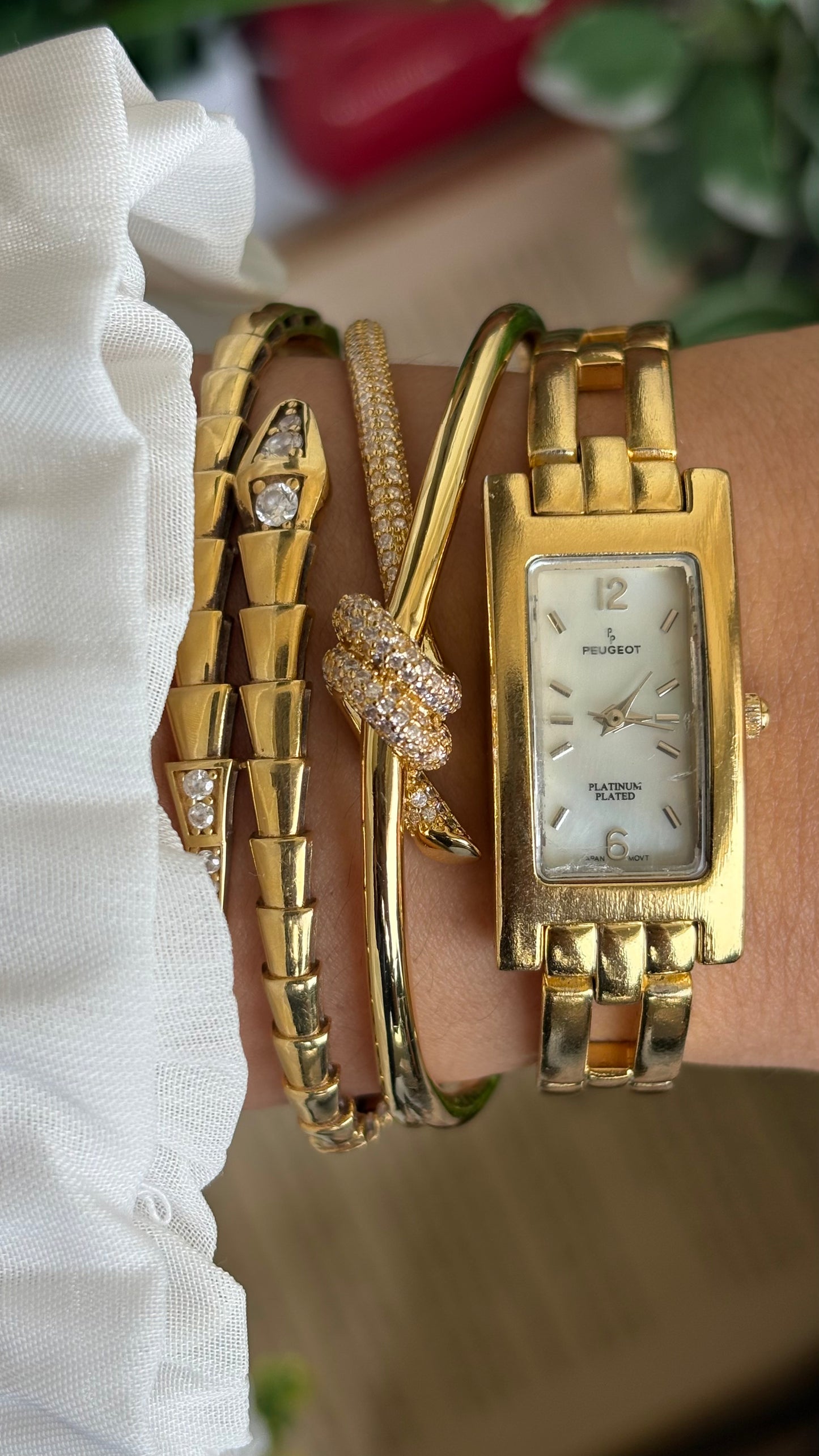 Vintage Peugeot Slim Tank Watch in Gold Tone