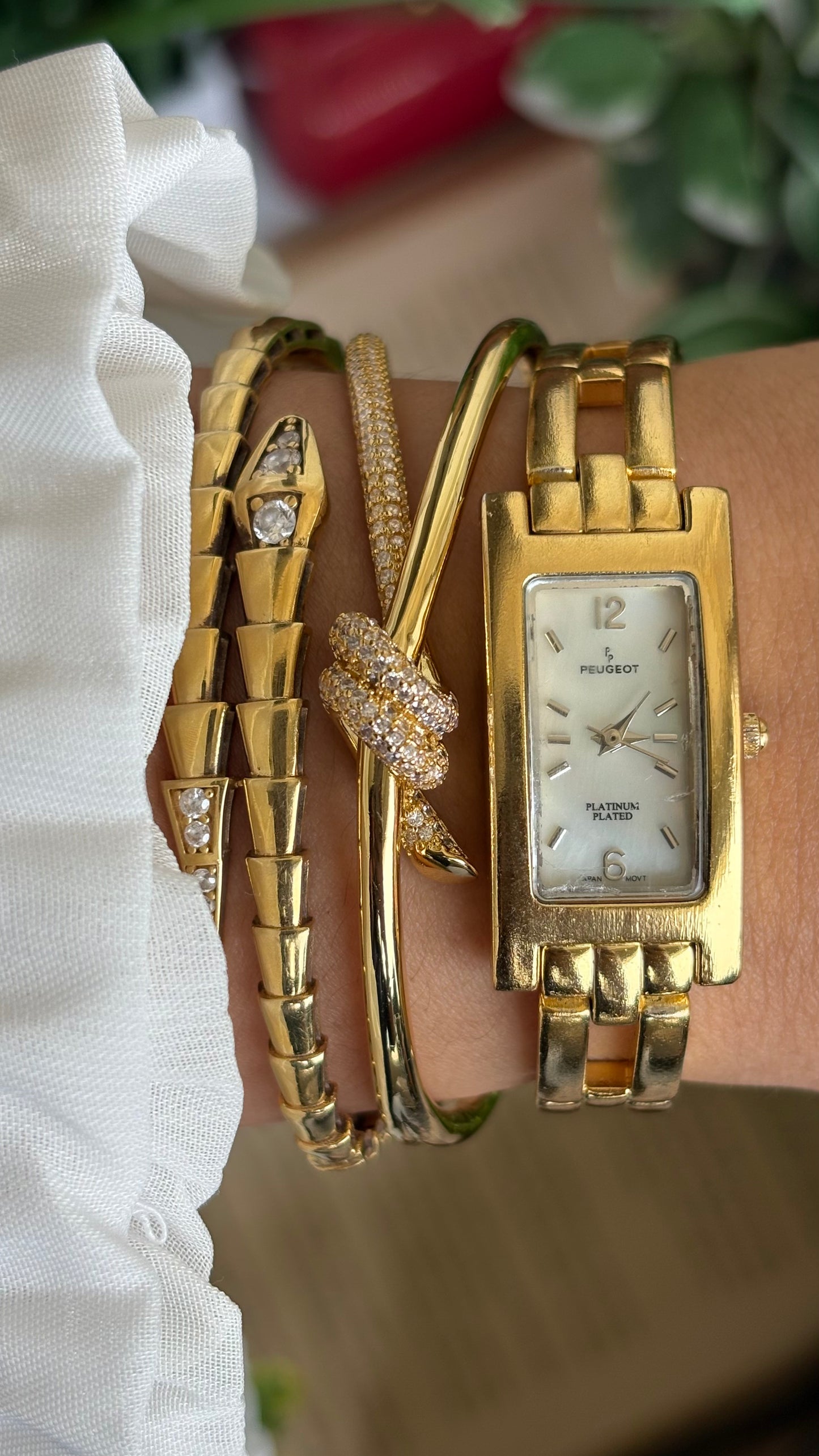 Vintage Peugeot Slim Tank Watch in Gold Tone