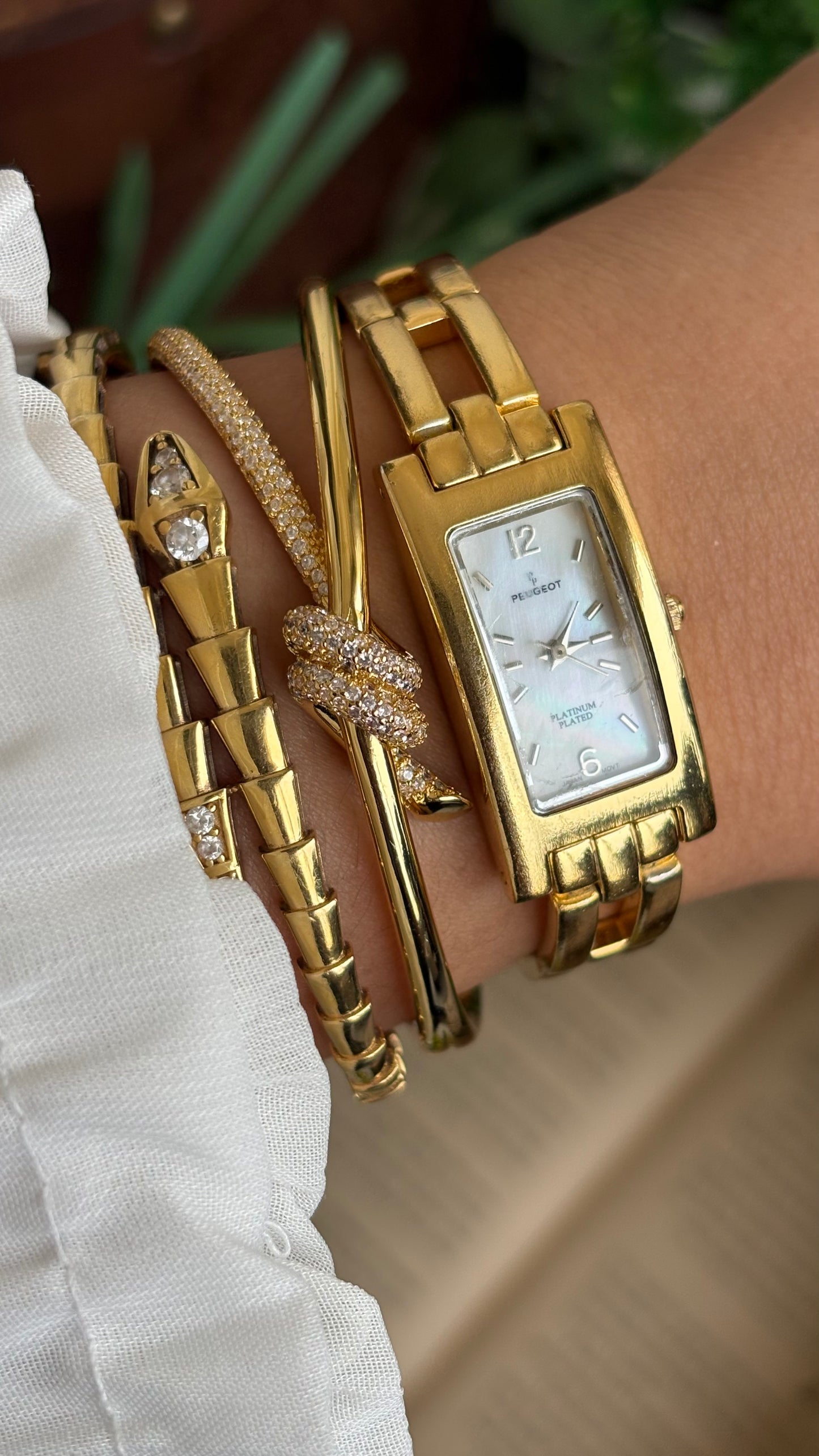 Vintage Peugeot Slim Tank Watch in Gold Tone