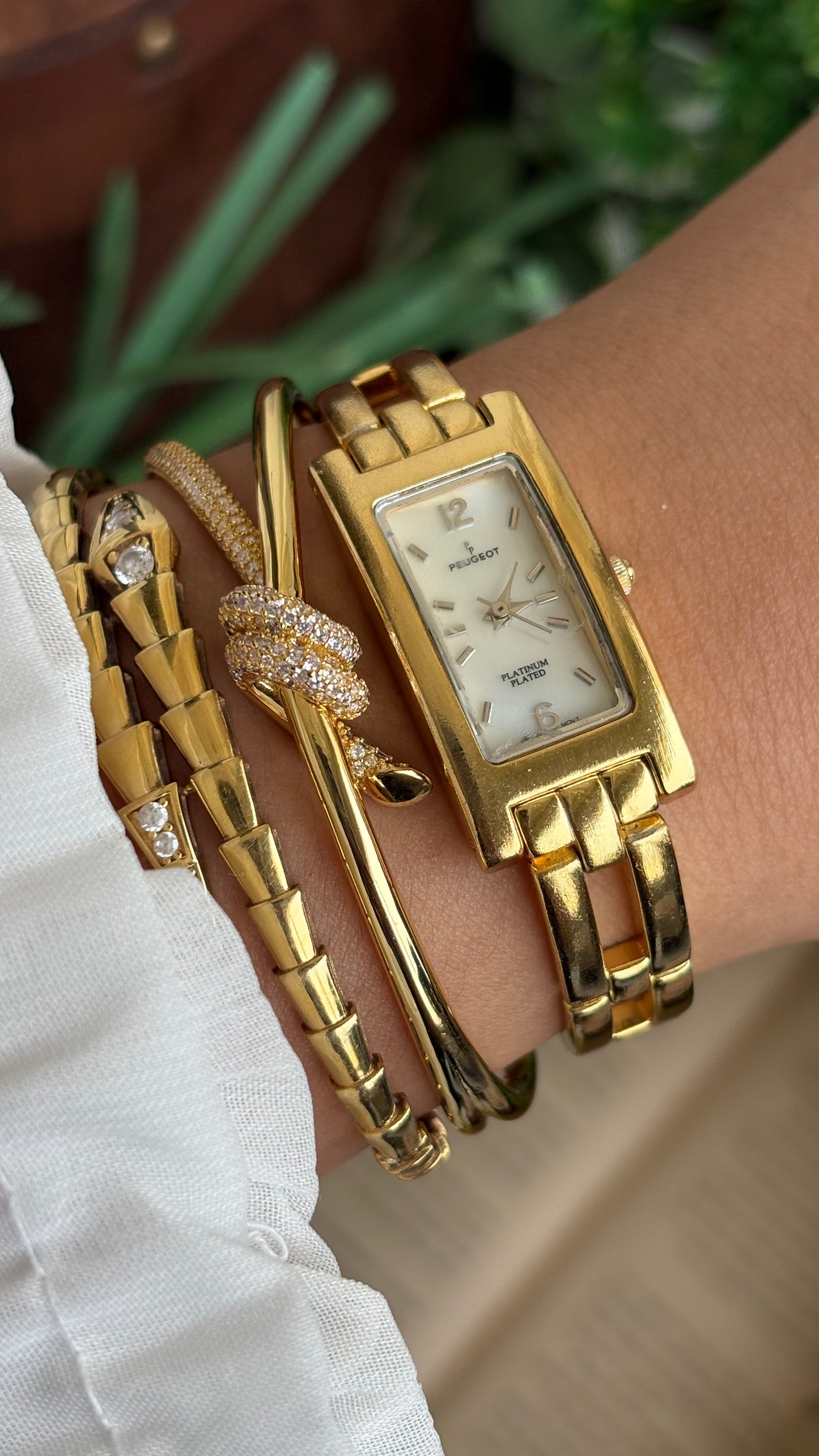 Vintage Peugeot Slim Tank Watch in Gold Tone