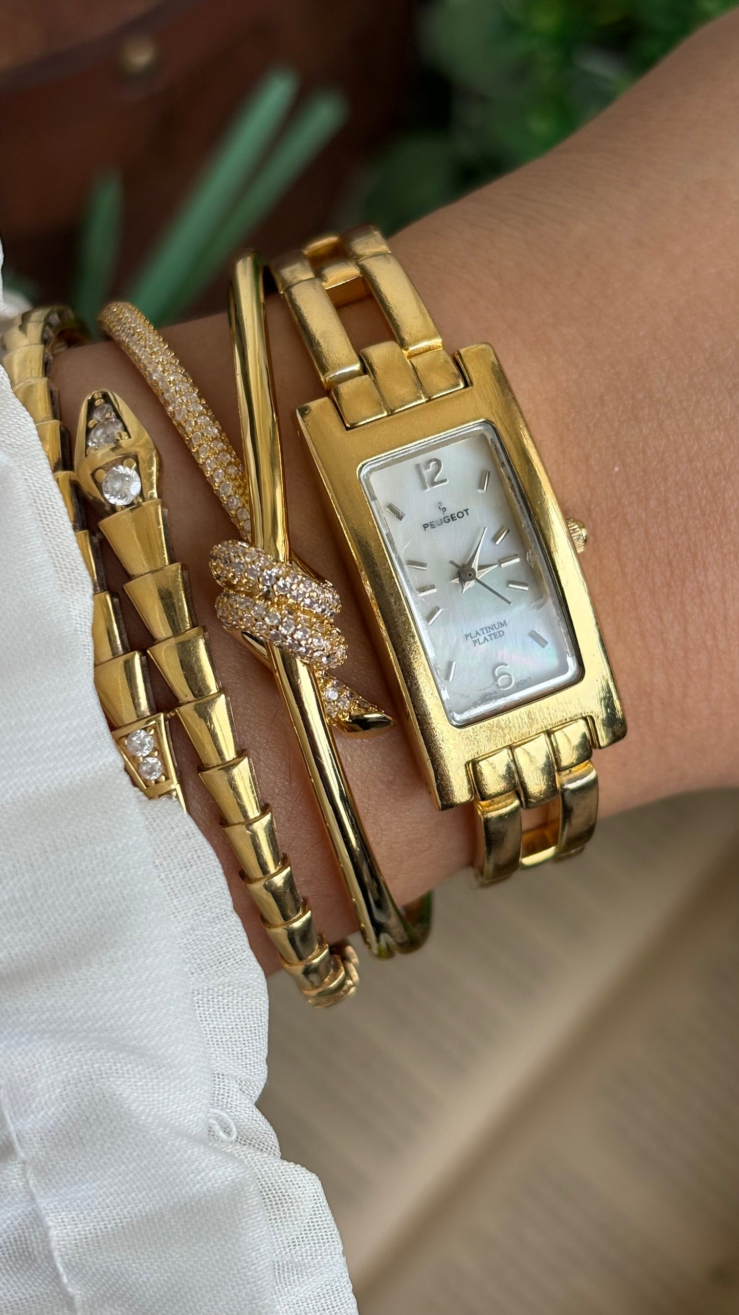 Vintage Peugeot Slim Tank Watch in Gold Tone