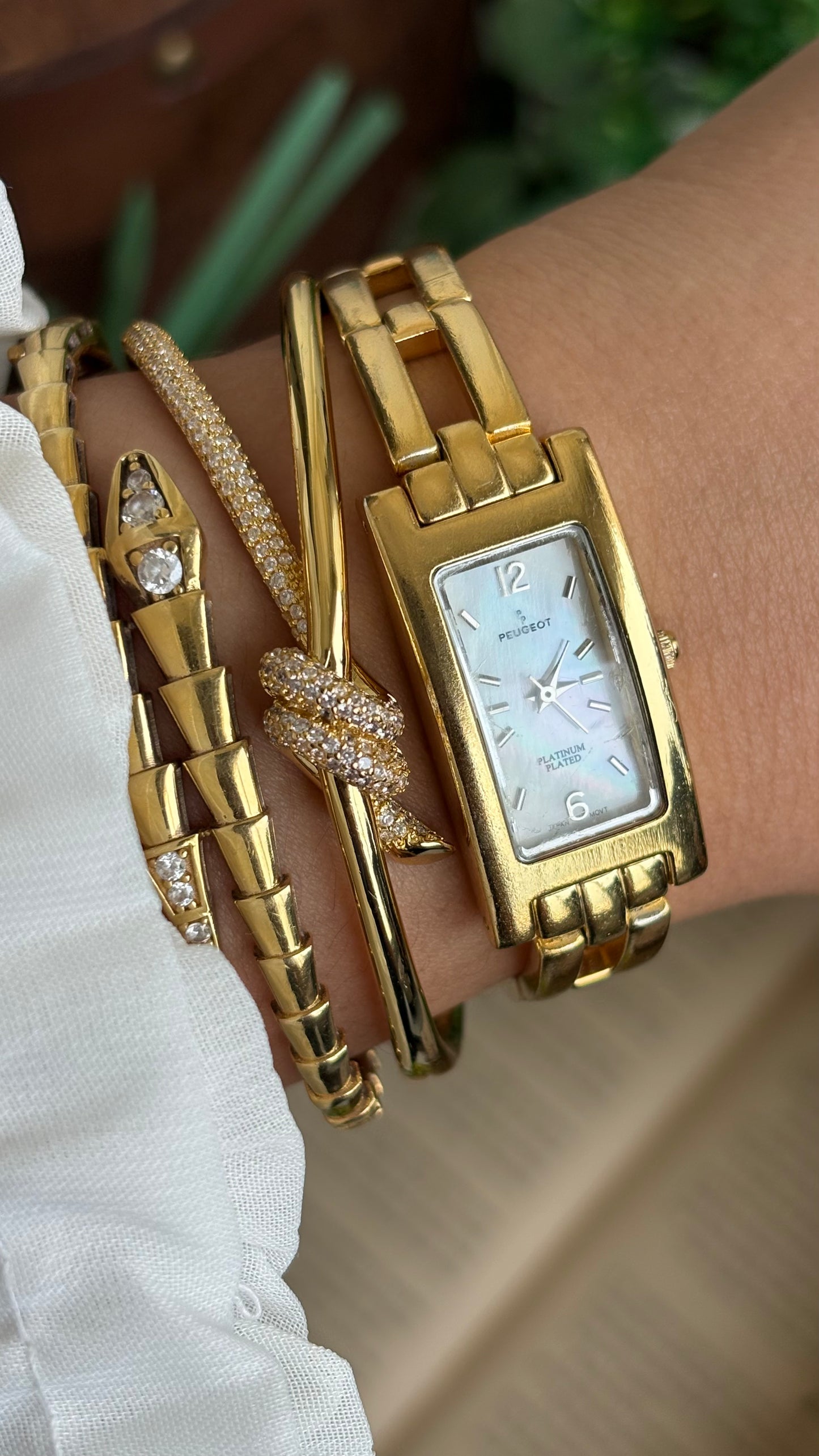 Vintage Peugeot Slim Tank Watch in Gold Tone