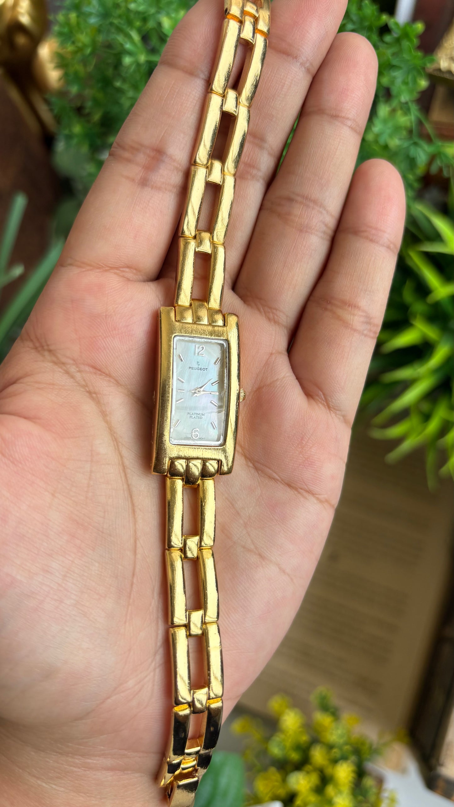 Vintage Peugeot Slim Tank Watch in Gold Tone