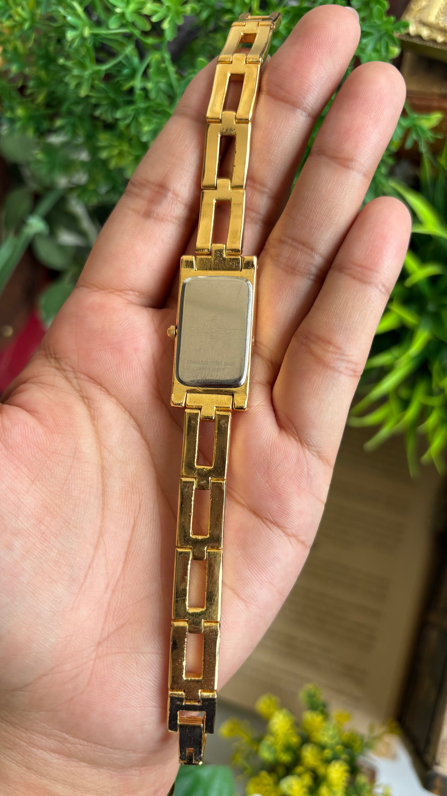 Vintage Peugeot Slim Tank Watch in Gold Tone