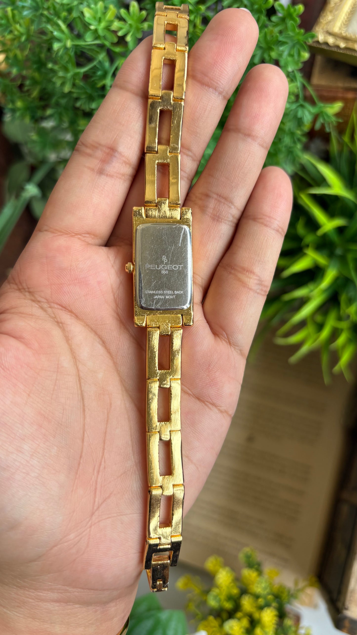 Vintage Peugeot Slim Tank Watch in Gold Tone