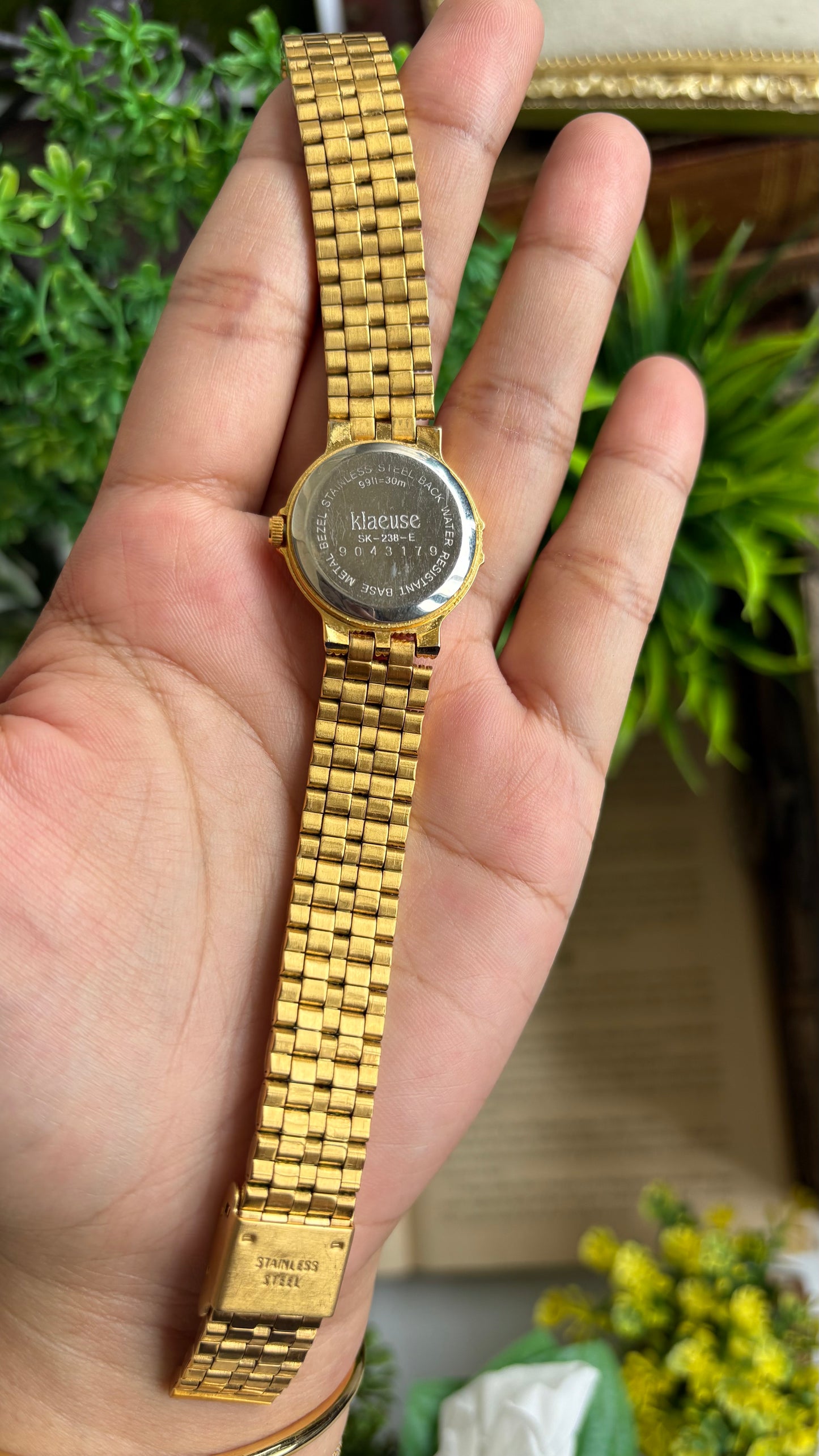 Vintage Klaeuse Watch in Gold Tone Mother of Pearl Dial with 12 Genuine Diamonds